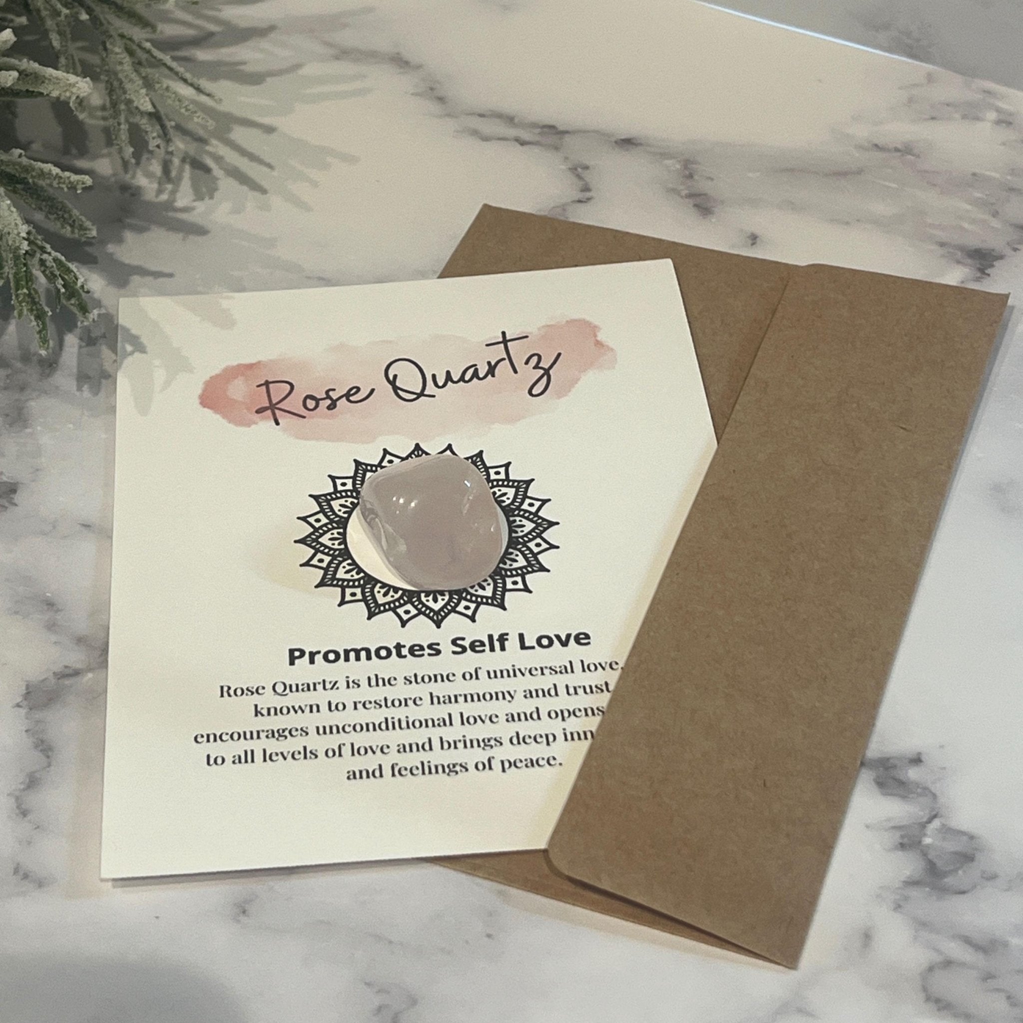 Rose Quartz Crystal with Meaning Card: Love & Healing Stone - Winterberry Hearth