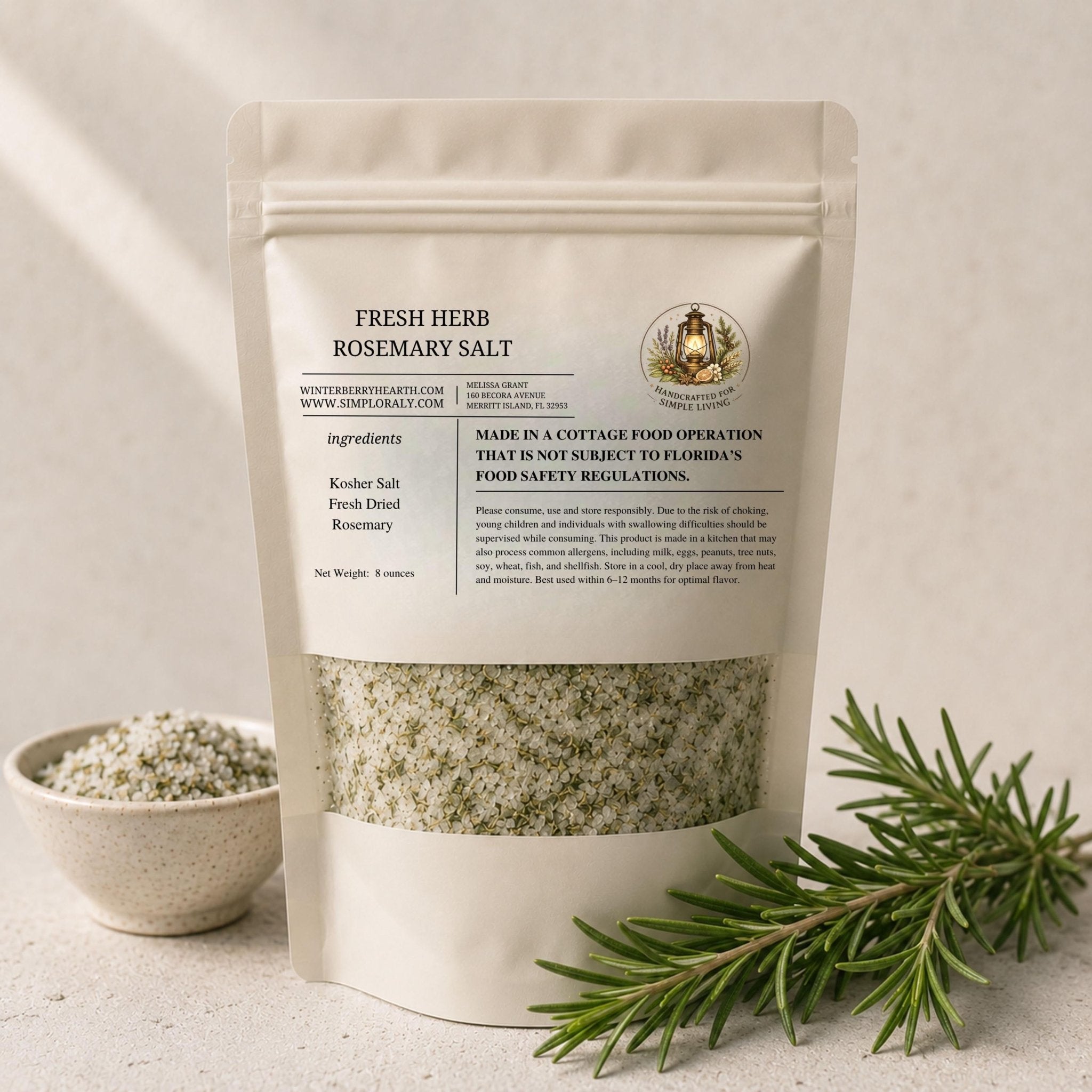 Rosemary Salt, Gourmet Herb Finishing Salt for Potatoes, Steak, Bread, Everyday Cooking - Winterberry Hearth