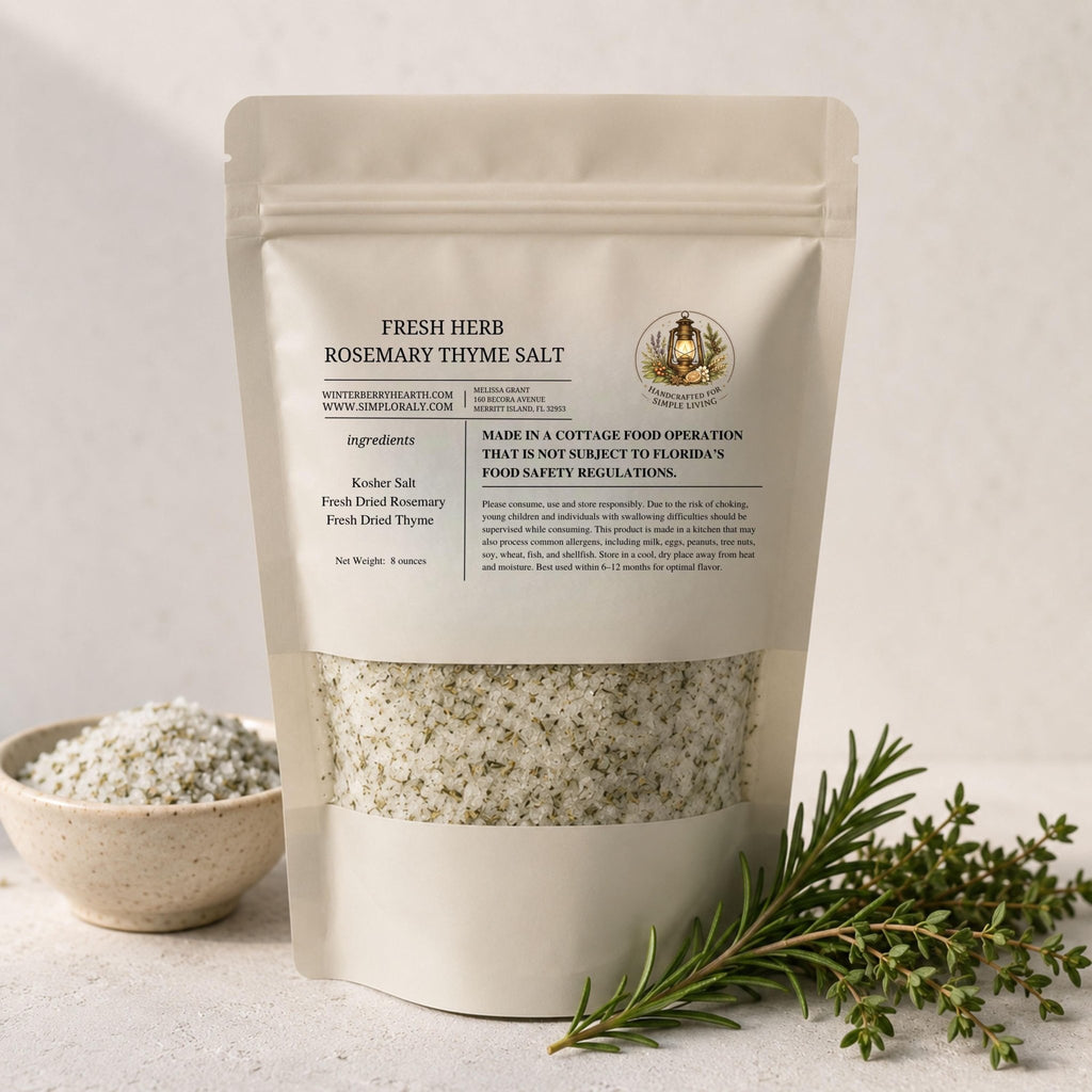 Rosemary Thyme Salt Gourmet Blend, Savory Cooking Seasoning, Finishing Salt for Meat and Veggies - Winterberry Hearth