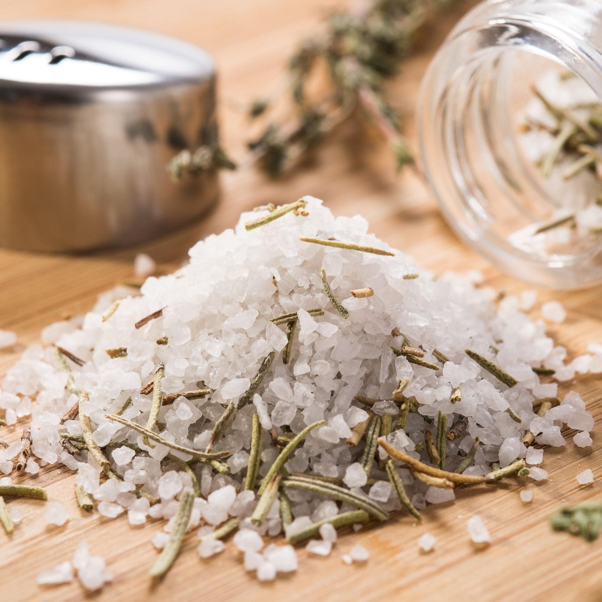 Rosemary Thyme Salt Gourmet Blend, Savory Cooking Seasoning, Finishing Salt for Meat and Veggies - Winterberry Hearth