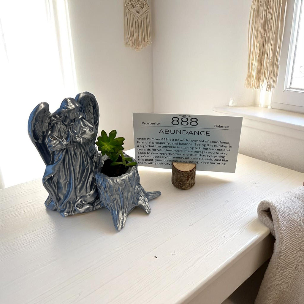 Silver Angel 888 Succulent Planter with Sedum Adolphi, Abundance and Prosperity Plant Gift - Winterberry Hearth