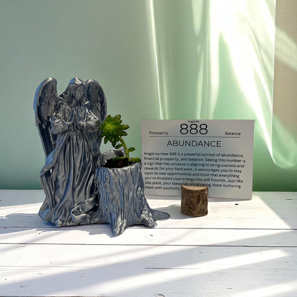 Silver Angel 888 Succulent Planter with Sedum Adolphi, Abundance and Prosperity Plant Gift - Winterberry Hearth
