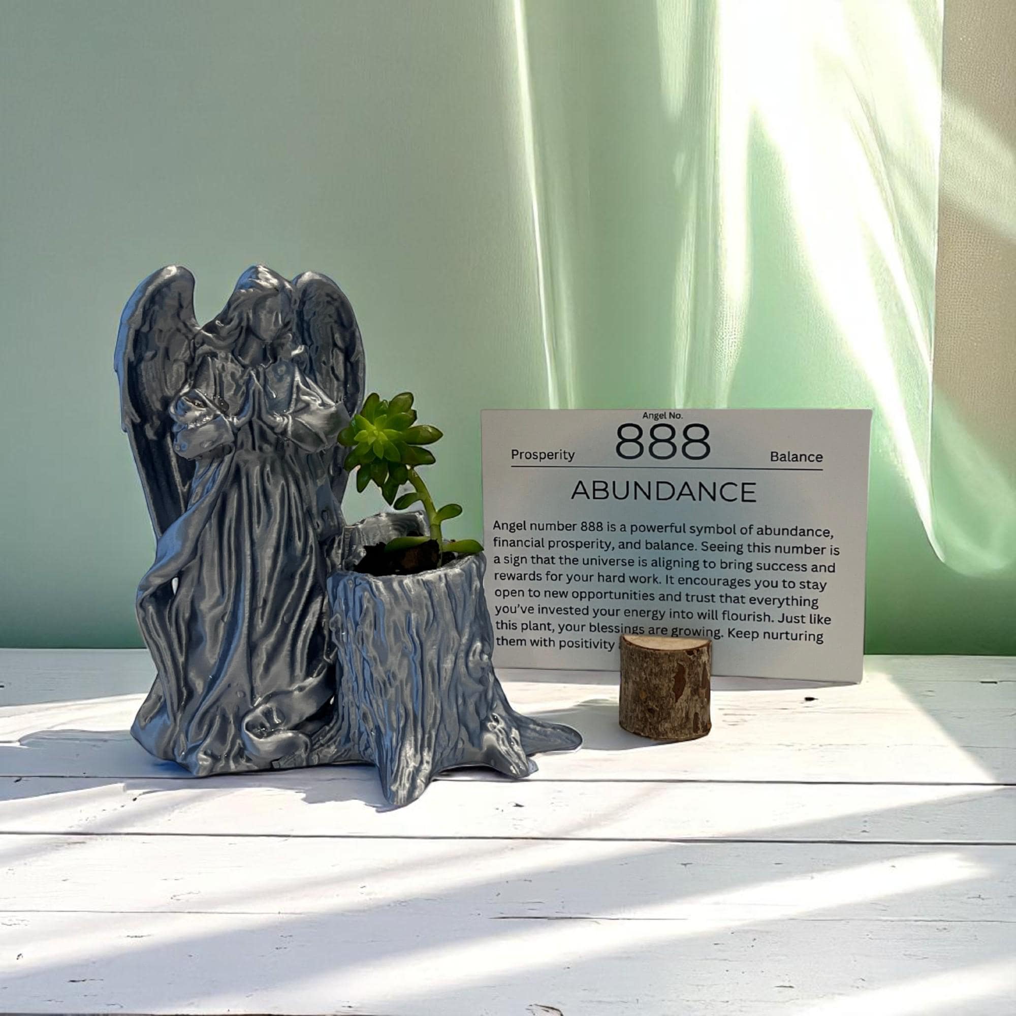 Silver Angel 888 Succulent Planter with Sedum Adolphi, Abundance and Prosperity Plant Gift - Winterberry Hearth