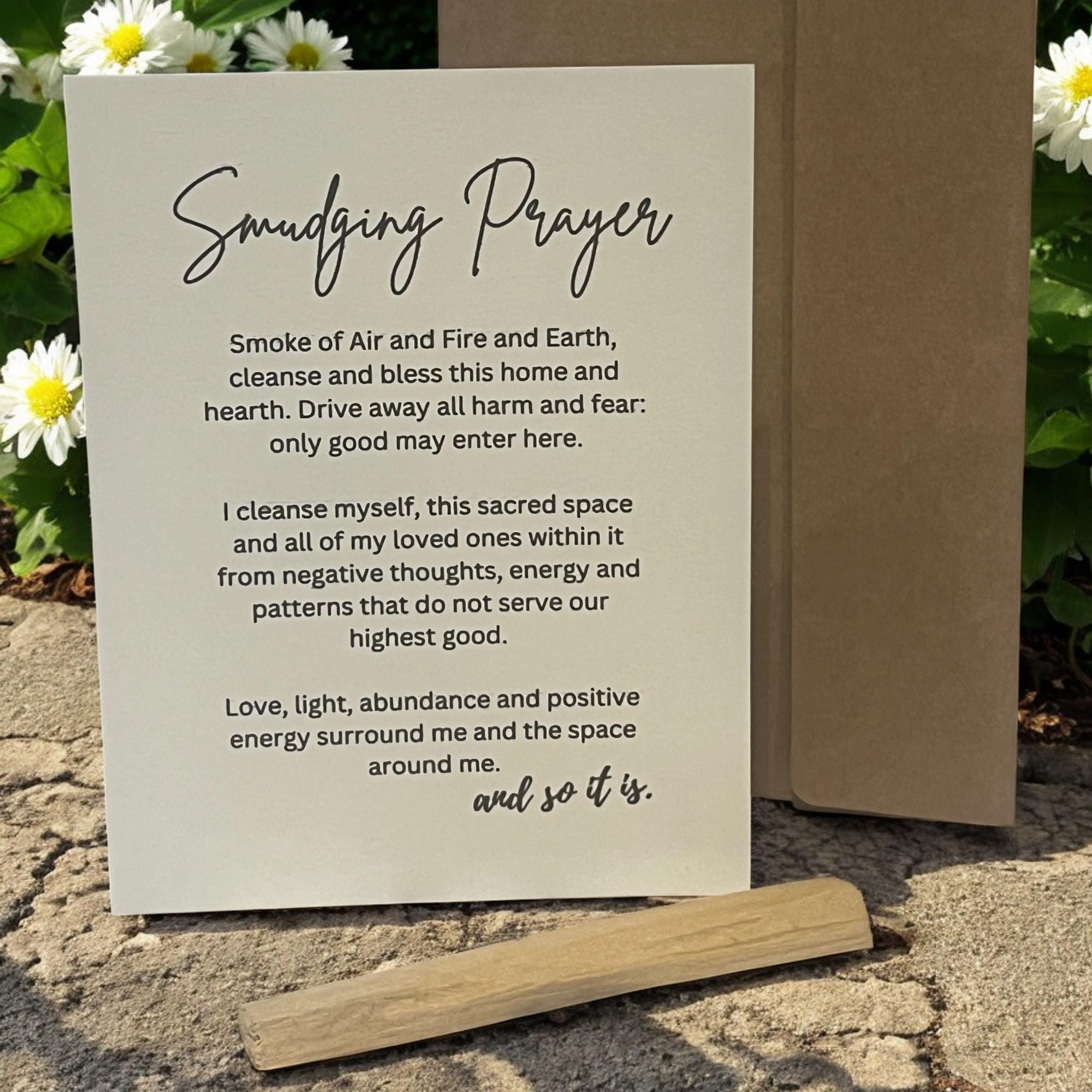 Smudging Prayer Card with Palo Santo Stick, Spiritual Energy Cleansing Meditation Gift Set - Winterberry Hearth