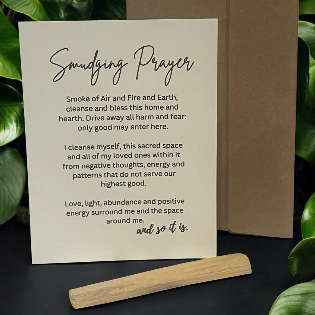Smudging Prayer Card with Palo Santo Stick, Spiritual Energy Cleansing Meditation Gift Set - Winterberry Hearth
