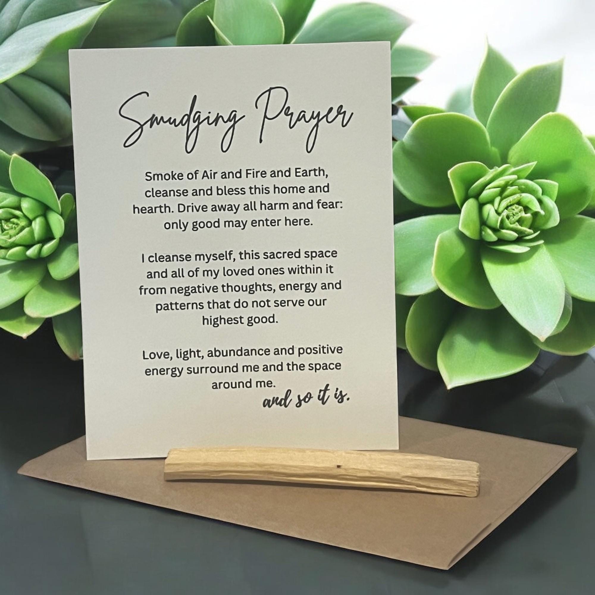 Smudging Prayer Card with Palo Santo Stick, Spiritual Energy Cleansing Meditation Gift Set - Winterberry Hearth
