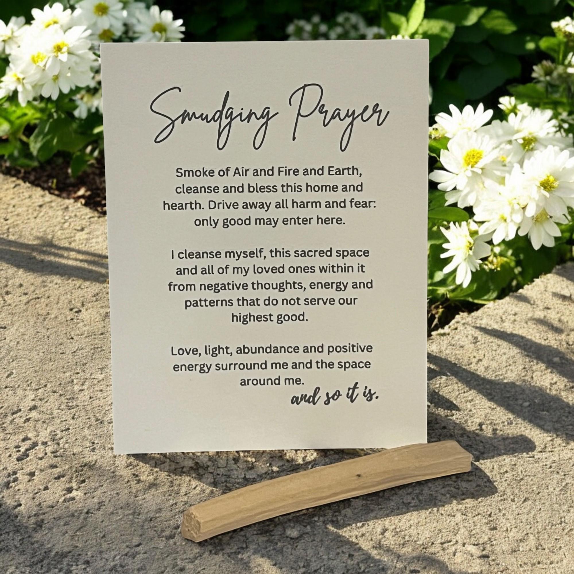 Smudging Prayer Card with Palo Santo Stick, Spiritual Energy Cleansing Meditation Gift Set - Winterberry Hearth