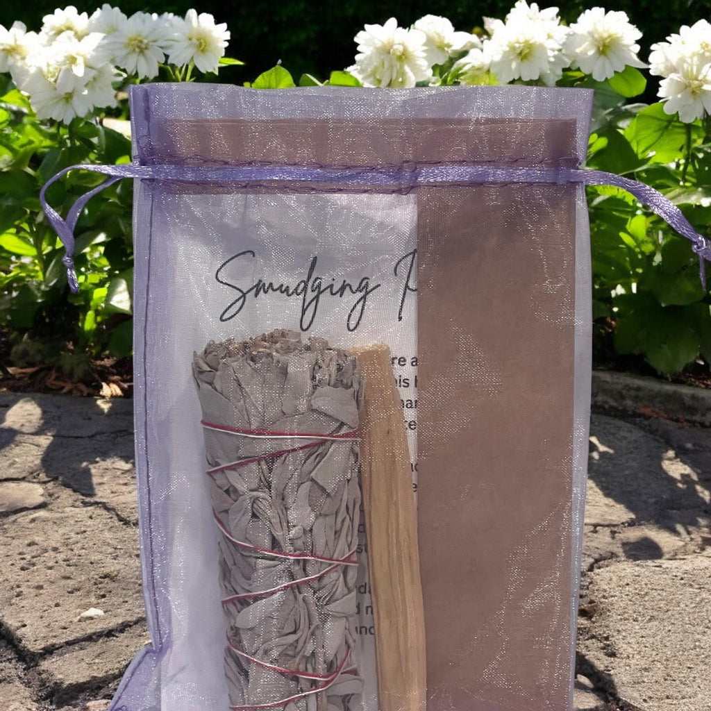 Smudging Prayer Card with Sage and Palo Santo, Spiritual Cleansing Ritual Kit for Meditation - Winterberry Hearth