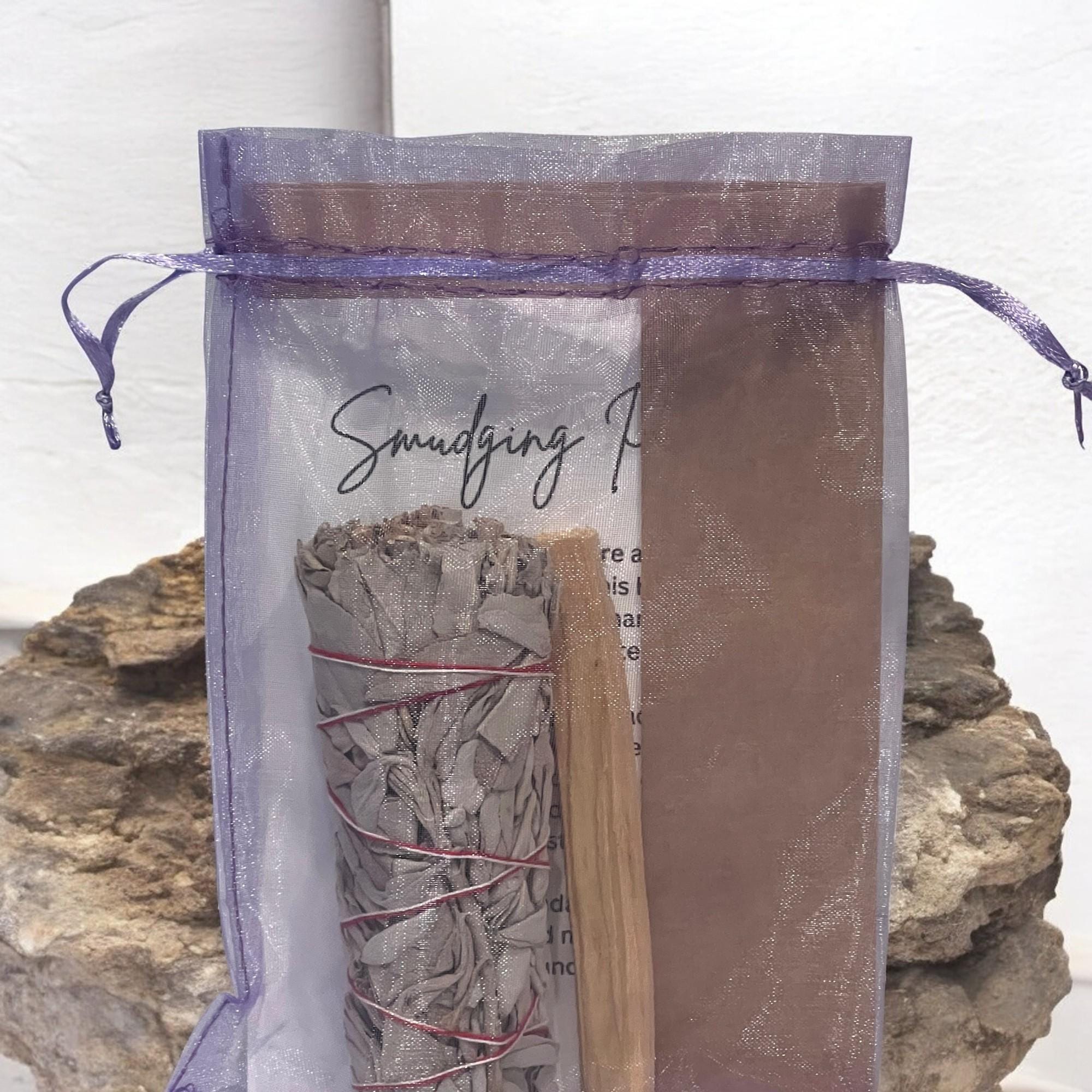 Smudging Prayer Card with Sage and Palo Santo, Spiritual Cleansing Ritual Kit for Meditation - Winterberry Hearth