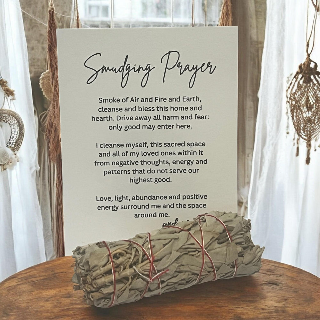 Smudging Prayer Card with Sage and Palo Santo, Spiritual Cleansing Ritual Kit for Meditation - Winterberry Hearth