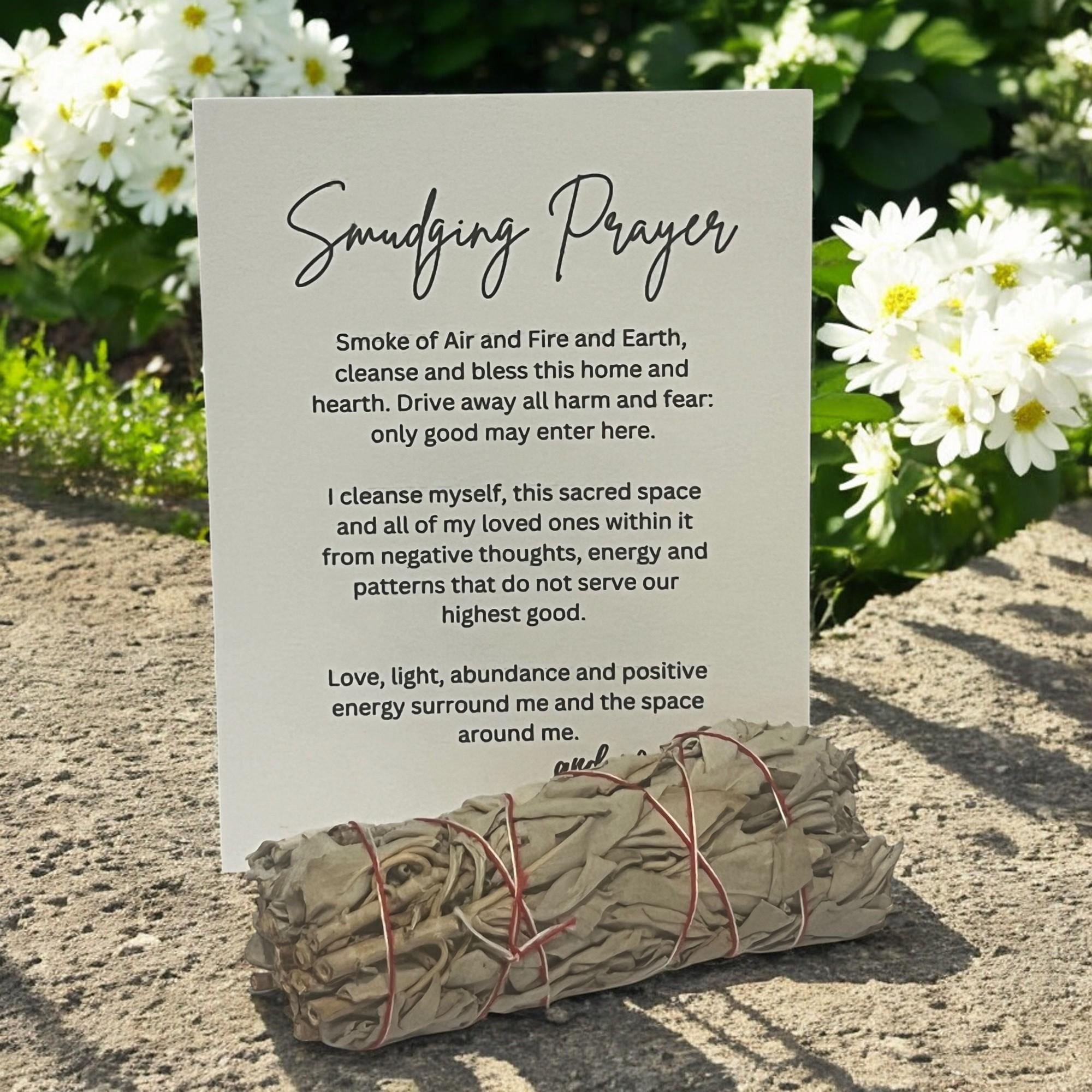 Smudging Ritual Card with Sage Wand, Spiritual Cleansing Meditation Gift Set for Positive Energy - Winterberry Hearth