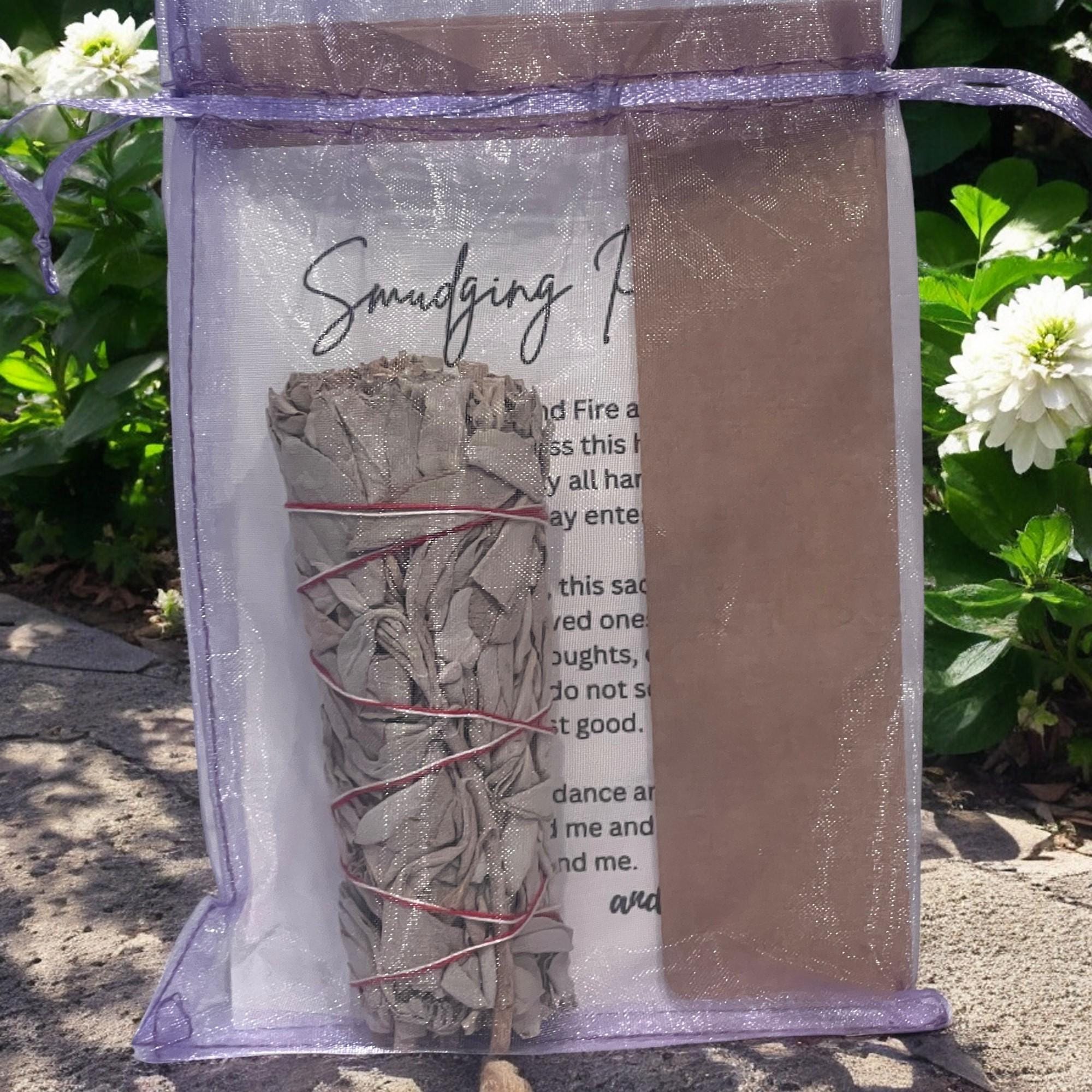 Smudging Ritual Card with Sage Wand, Spiritual Cleansing Meditation Gift Set for Positive Energy - Winterberry Hearth