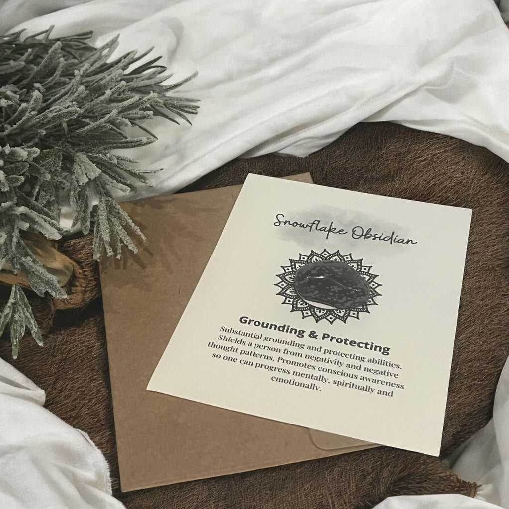 Snowflake Obsidian Crystal with Meaning Card: Grounding Meditation Tool - Winterberry Hearth