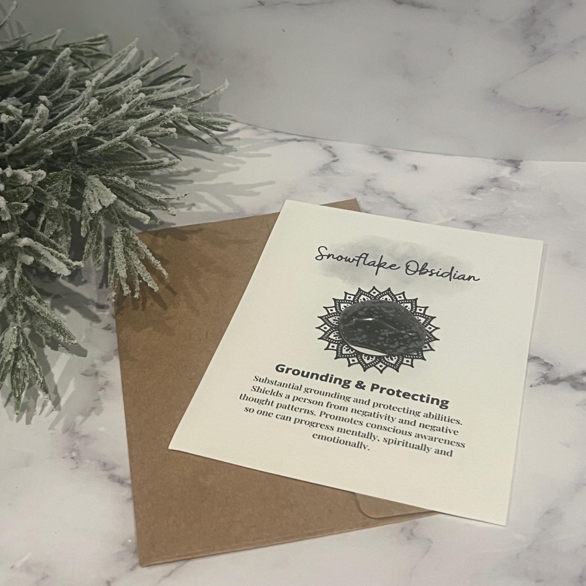 Snowflake Obsidian Crystal with Meaning Card: Grounding Meditation Tool - Winterberry Hearth