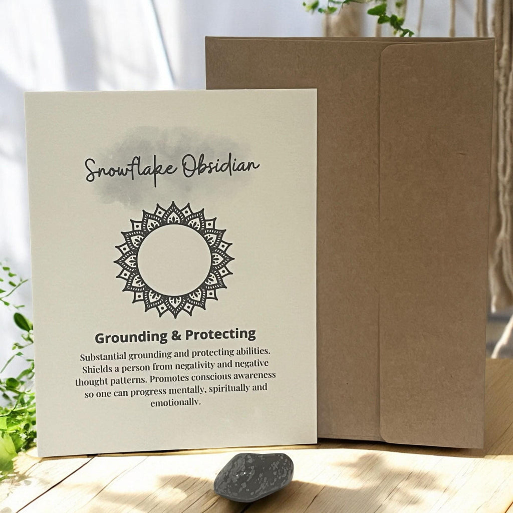 Snowflake Obsidian Crystal with Meaning Card: Grounding Meditation Tool - Winterberry Hearth