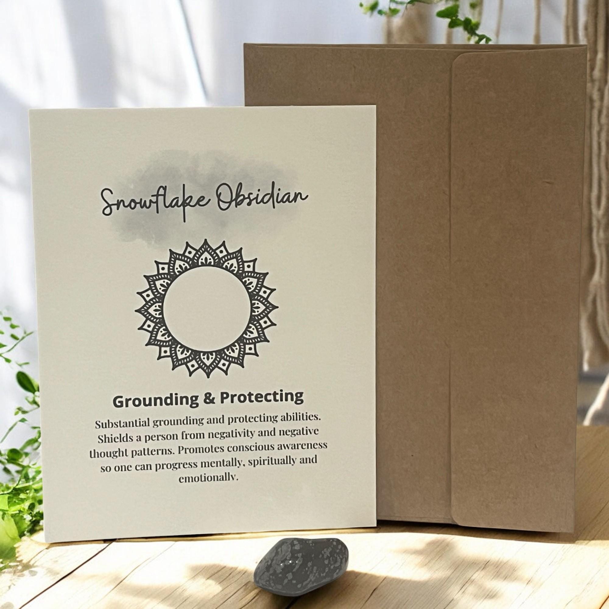 Snowflake Obsidian Crystal with Meaning Card: Grounding Meditation Tool - Winterberry Hearth