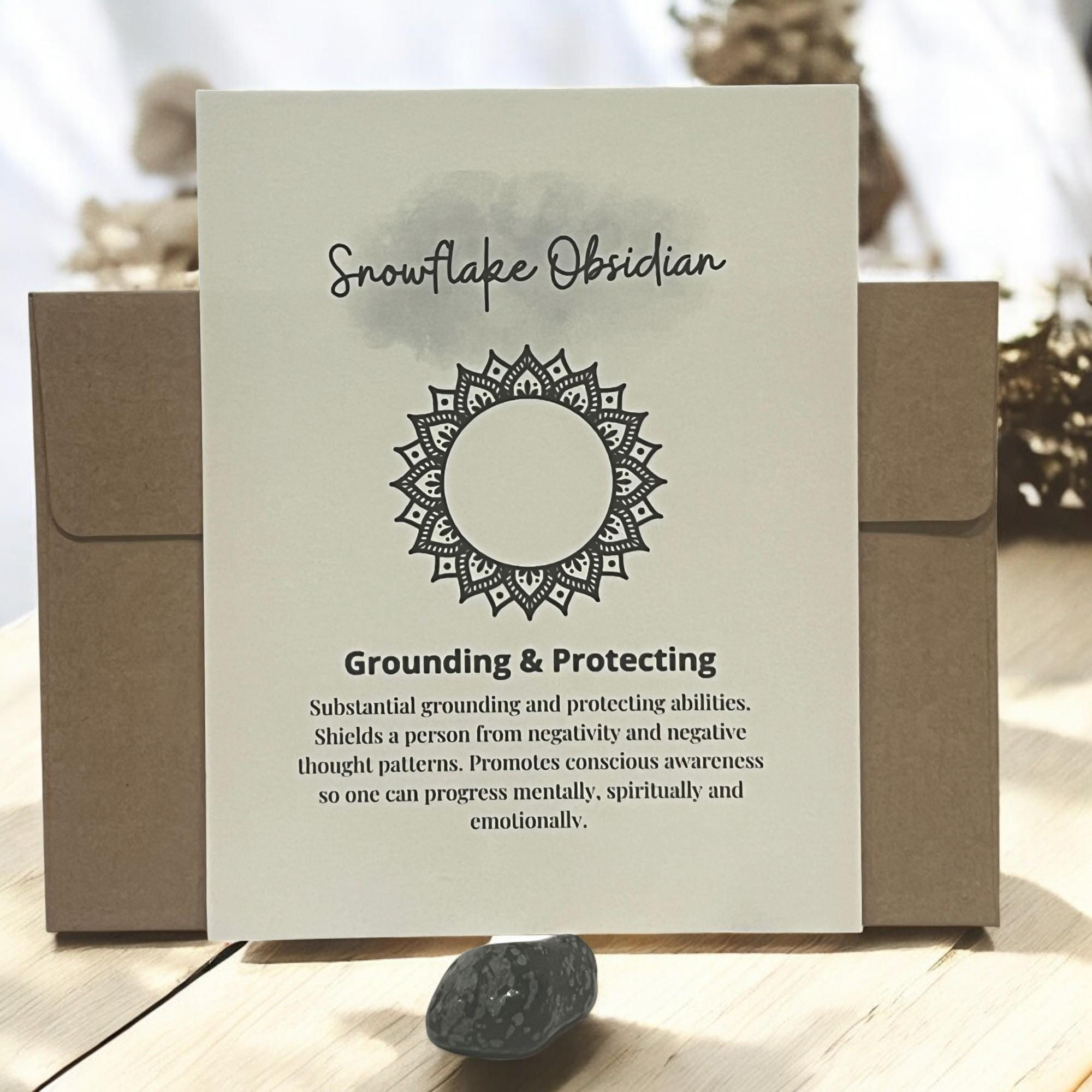Snowflake Obsidian Crystal with Meaning Card: Grounding Meditation Tool - Winterberry Hearth