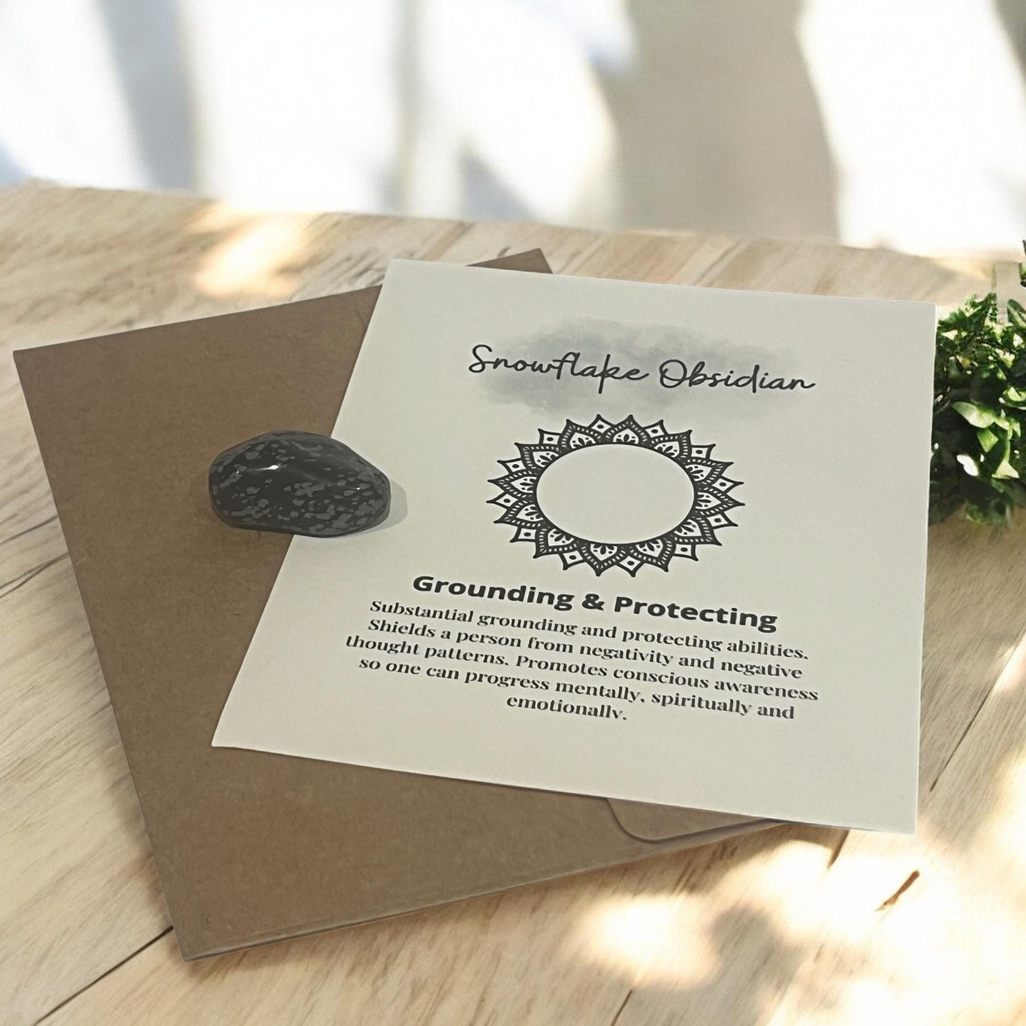 Snowflake Obsidian Crystal with Meaning Card: Grounding Meditation Tool - Winterberry Hearth