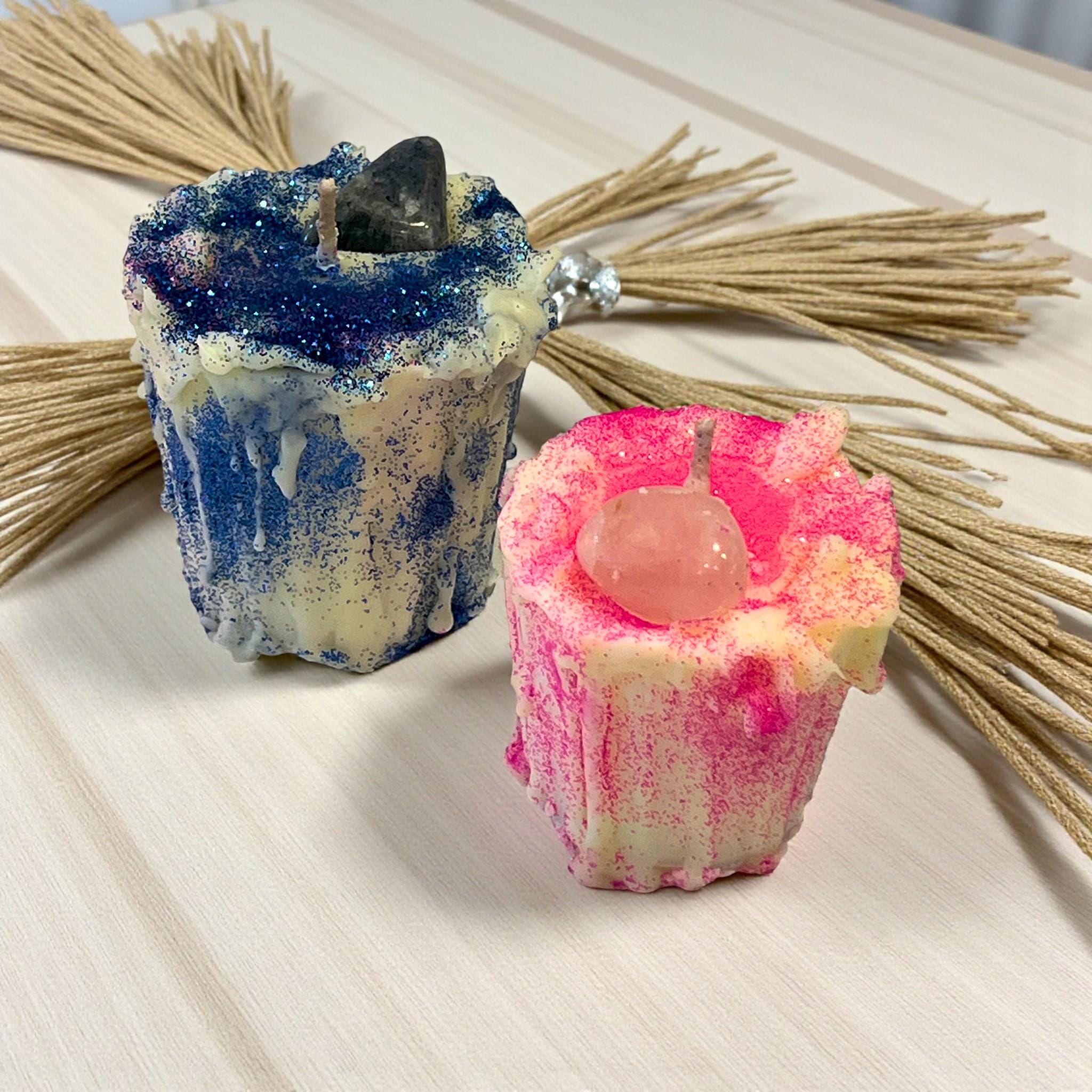 Sodalite Crystal Soy Candle with Blue Glitter: Clarity & Focus Aromatherapy - Winterberry Hearth