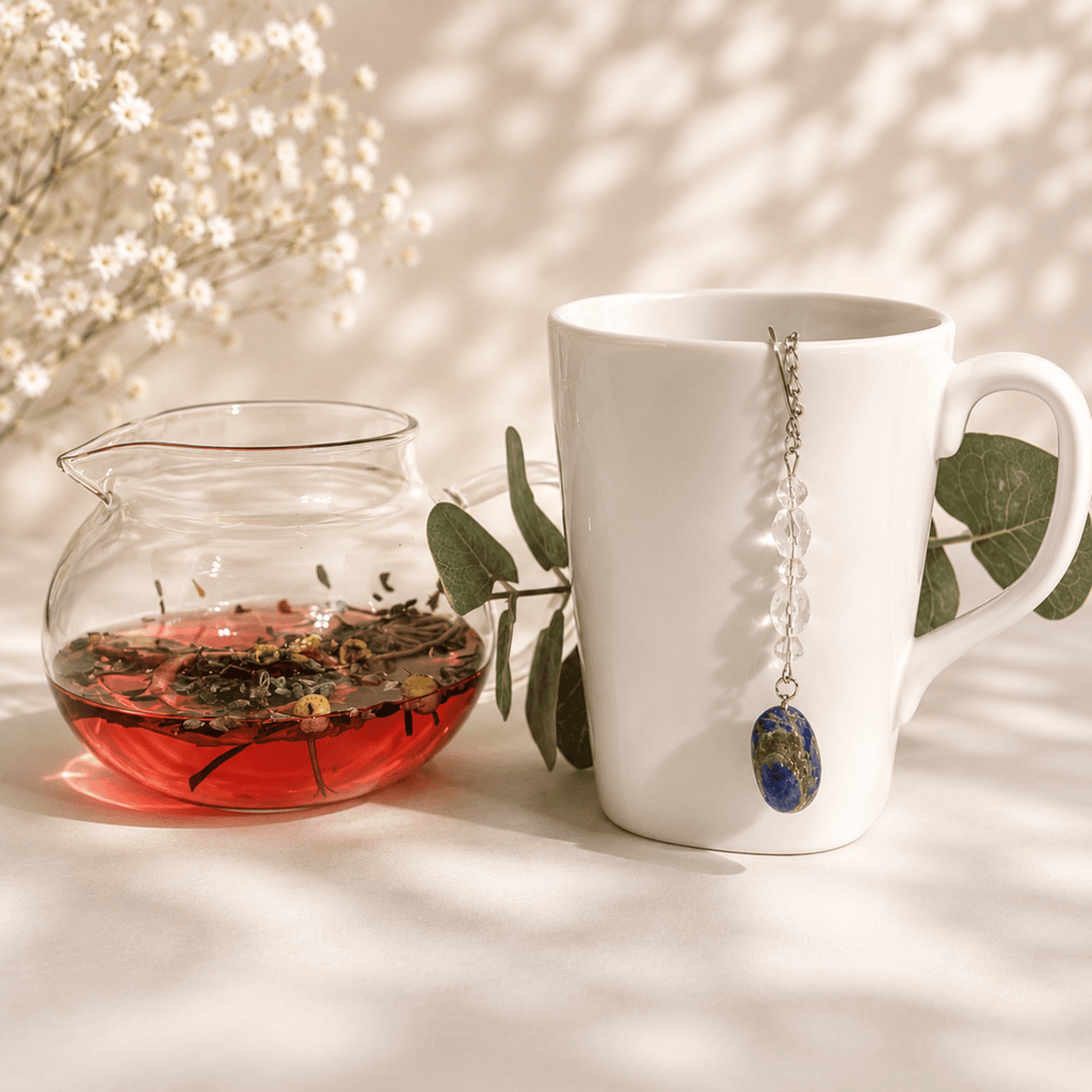 Sodalite Crystal Tea Infuser: Stainless Steel Loose Leaf Steeper - Winterberry Hearth