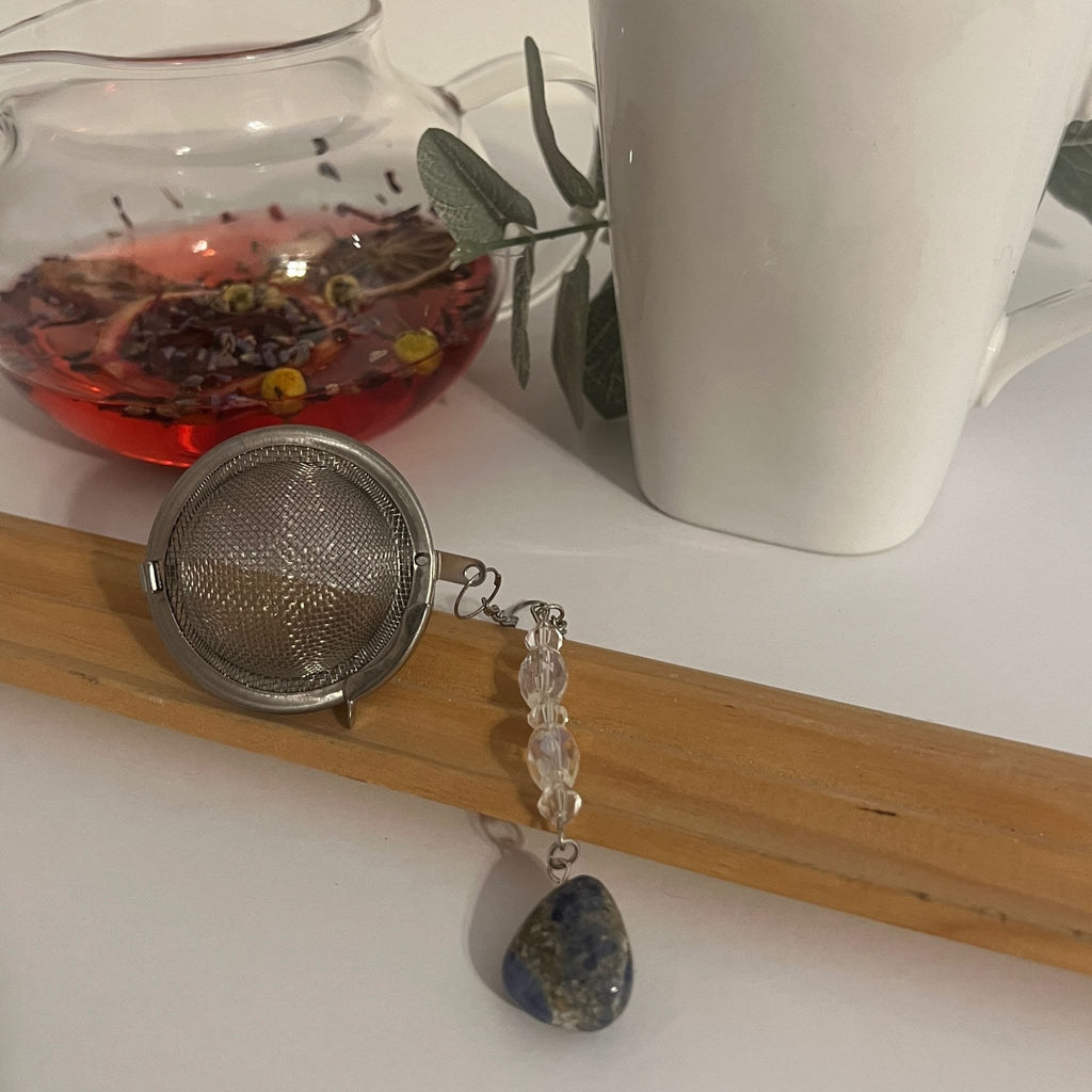 Sodalite Crystal Tea Infuser: Stainless Steel Loose Leaf Steeper - Winterberry Hearth