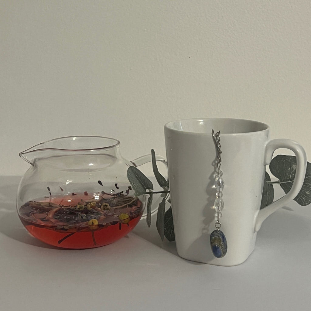 Sodalite Crystal Tea Infuser: Stainless Steel Loose Leaf Steeper - Winterberry Hearth