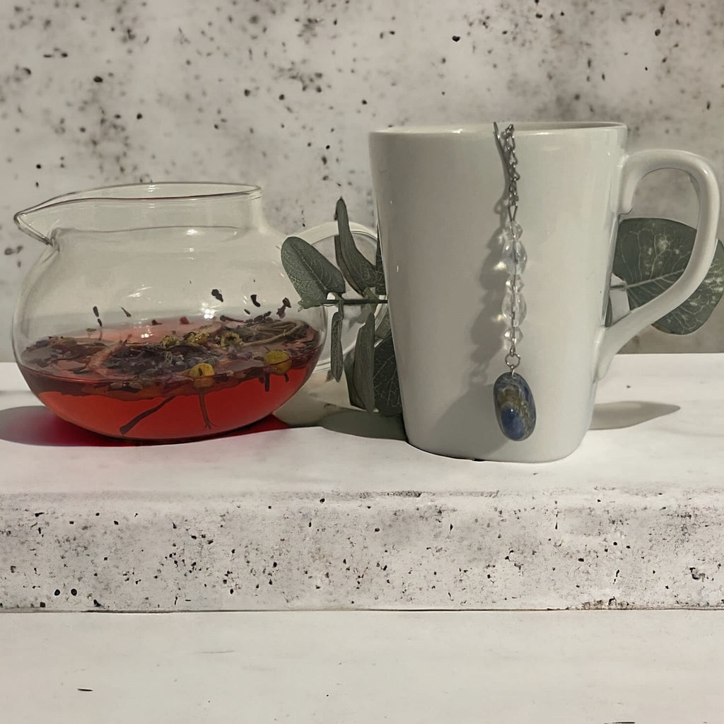 Sodalite Crystal Tea Infuser: Stainless Steel Loose Leaf Steeper - Winterberry Hearth