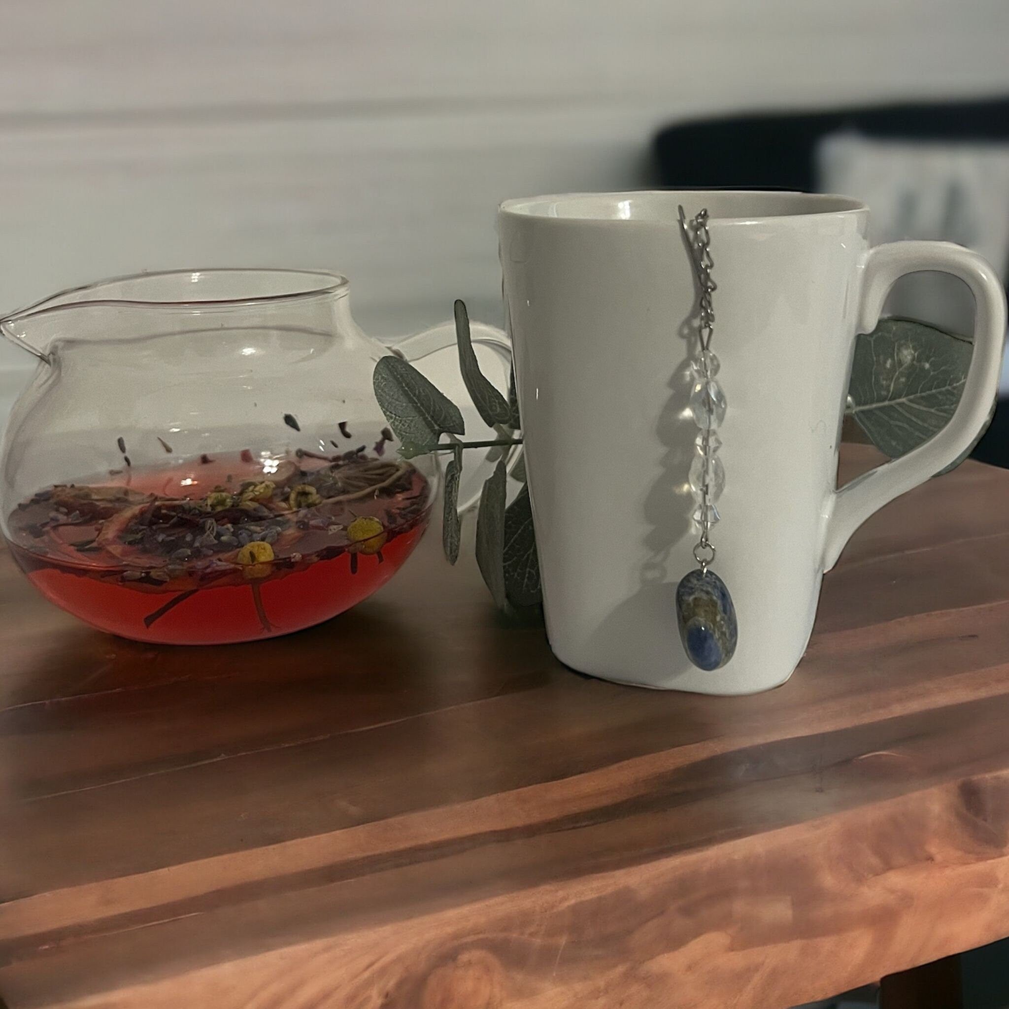 Sodalite Crystal Tea Infuser: Stainless Steel Loose Leaf Steeper - Winterberry Hearth