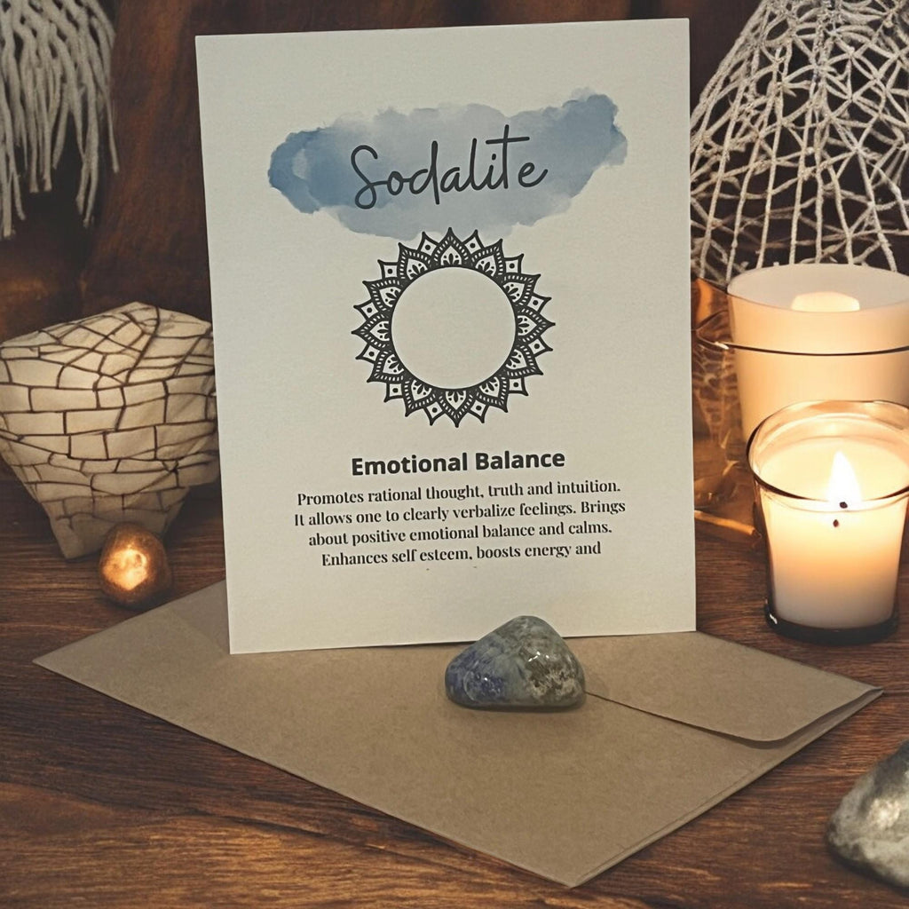 Sodalite Crystal with Meaning Card: Communication Stone, Spiritual Gift - Winterberry Hearth