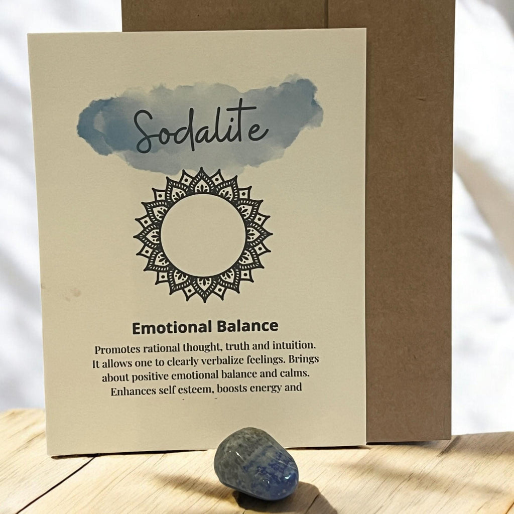 Sodalite Crystal with Meaning Card: Communication Stone, Spiritual Gift - Winterberry Hearth