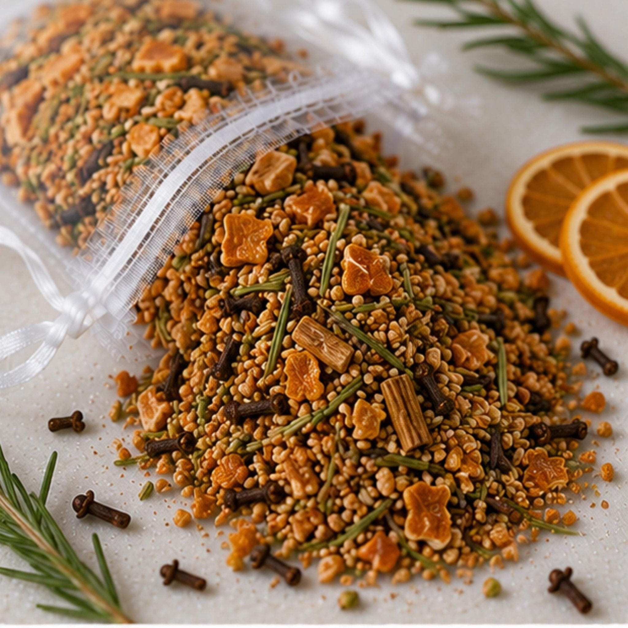 Spiced Botanical Home Fragrance Sachet, Fireside Tradition Orange Cinnamon Rosemary Pouch, Cozy Gift - Winterberry Hearth