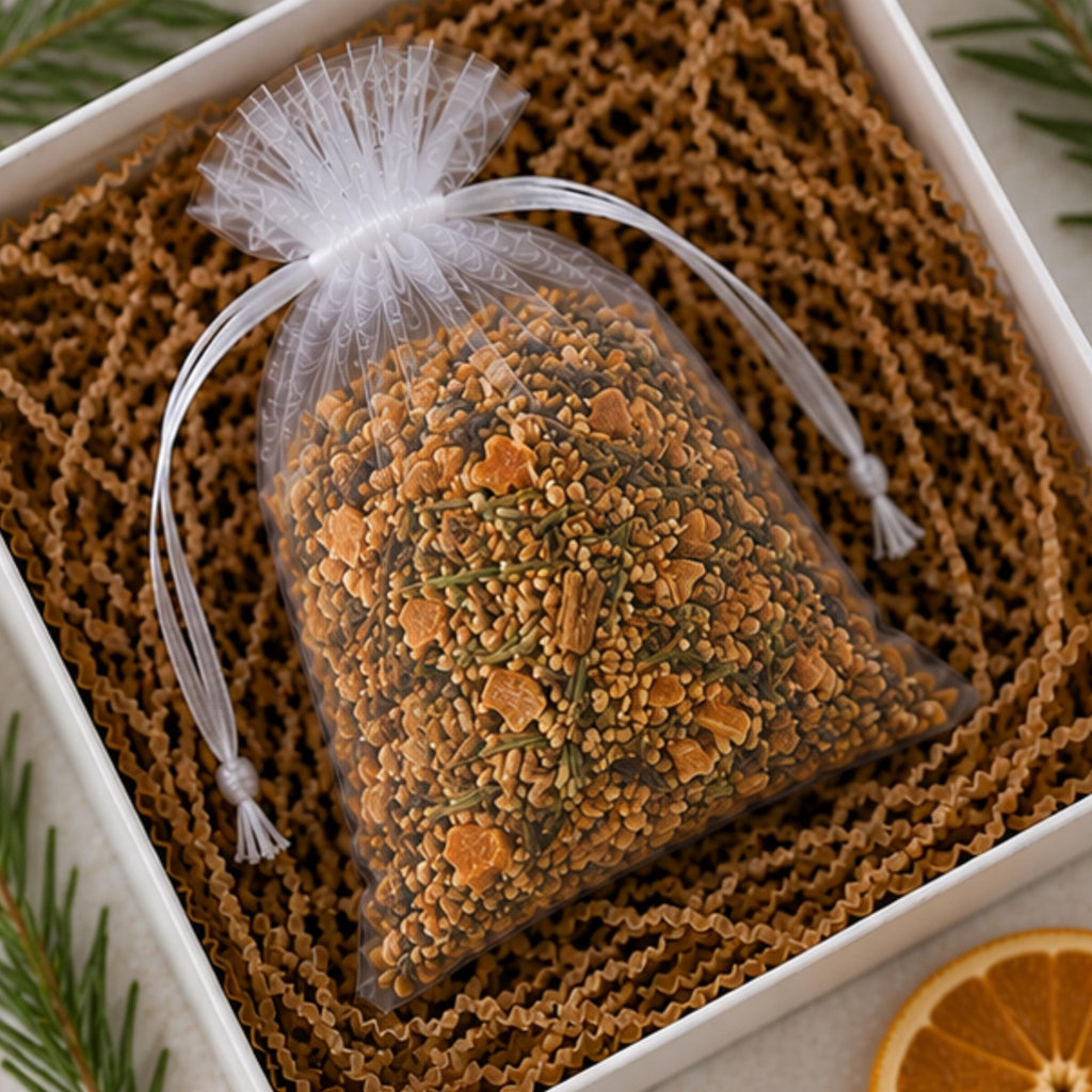 Spiced Botanical Home Fragrance Sachet, Fireside Tradition Orange Cinnamon Rosemary Pouch, Cozy Gift - Winterberry Hearth
