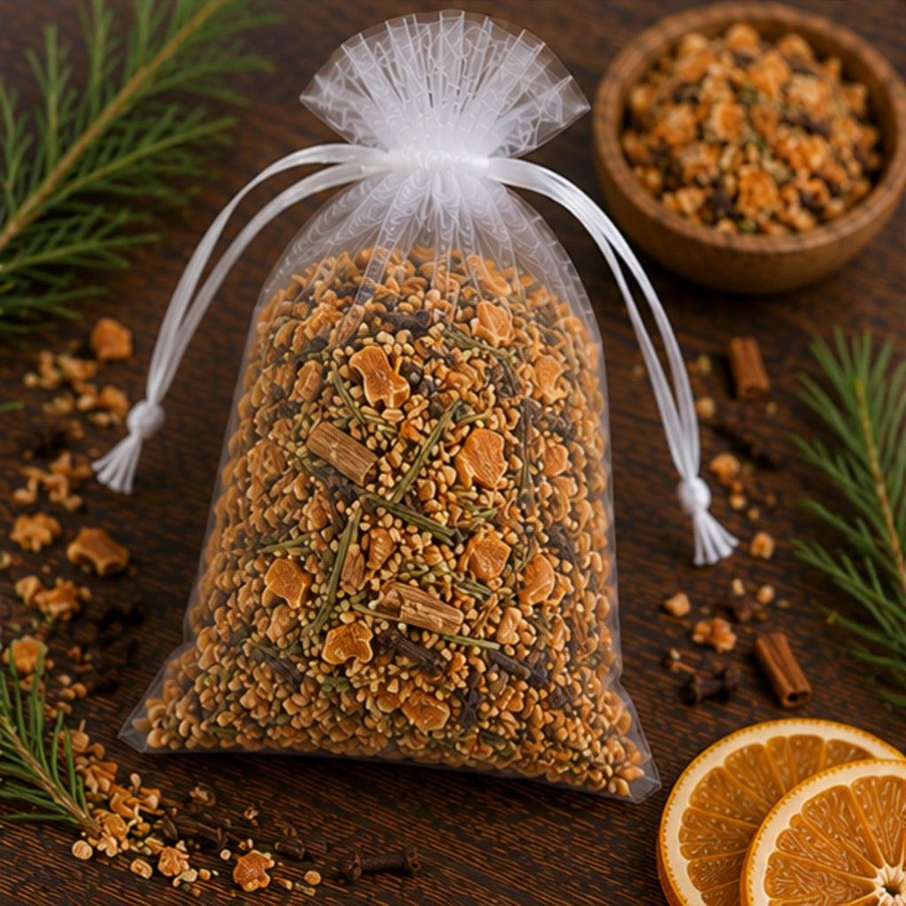 Spiced Botanical Home Fragrance Sachet, Fireside Tradition Orange Cinnamon Rosemary Pouch, Cozy Gift - Winterberry Hearth