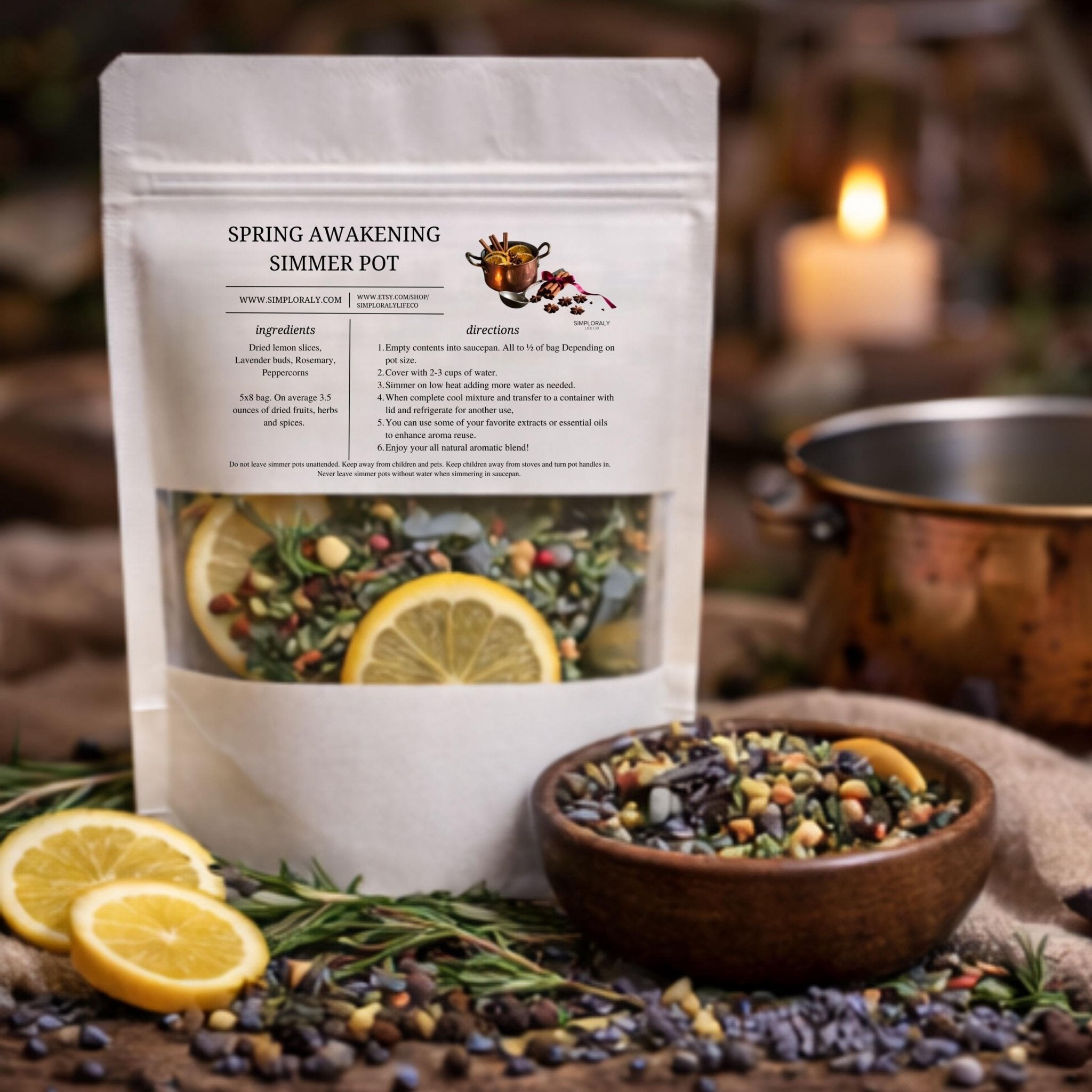 Spring Awakening Simmer Pot, Lemon Lavender Botanical Home Fragrance Stovetop Potpourri - Winterberry Hearth
