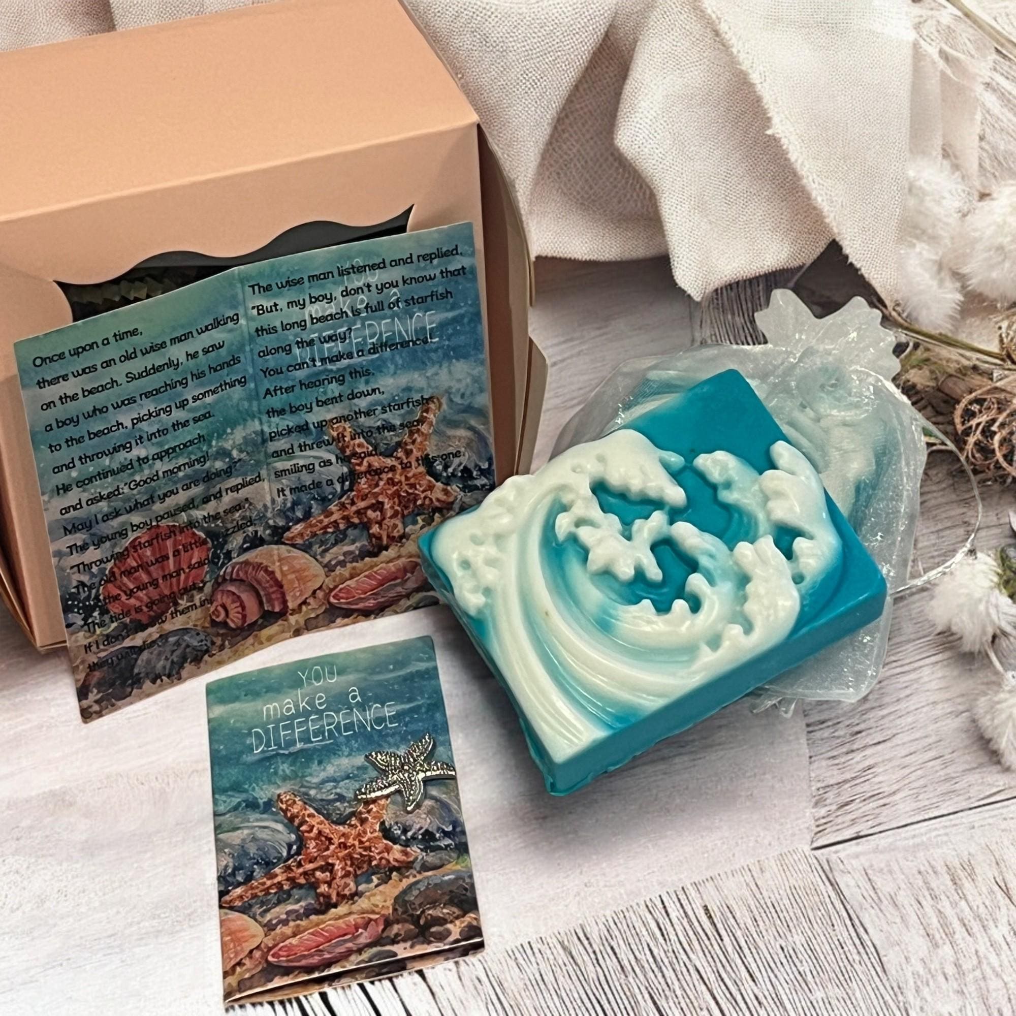 Starfish Story Soap Gift Set: Ocean Theme with Nautical Pin & Card - Winterberry Hearth