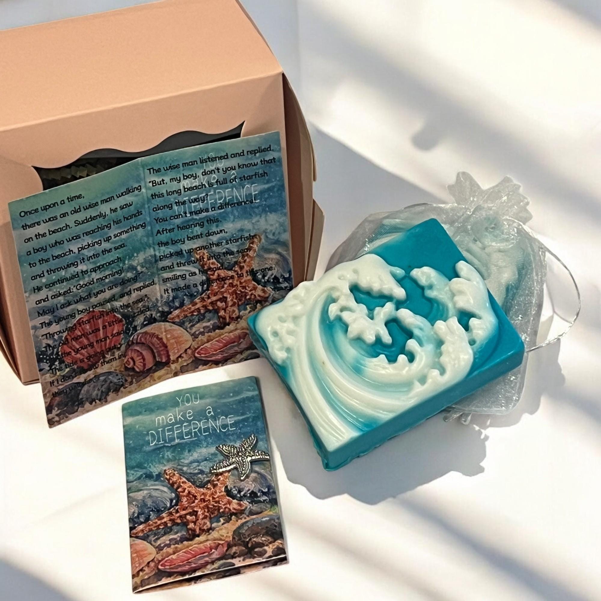 Starfish Story Soap Gift Set: Ocean Theme with Nautical Pin & Card - Winterberry Hearth