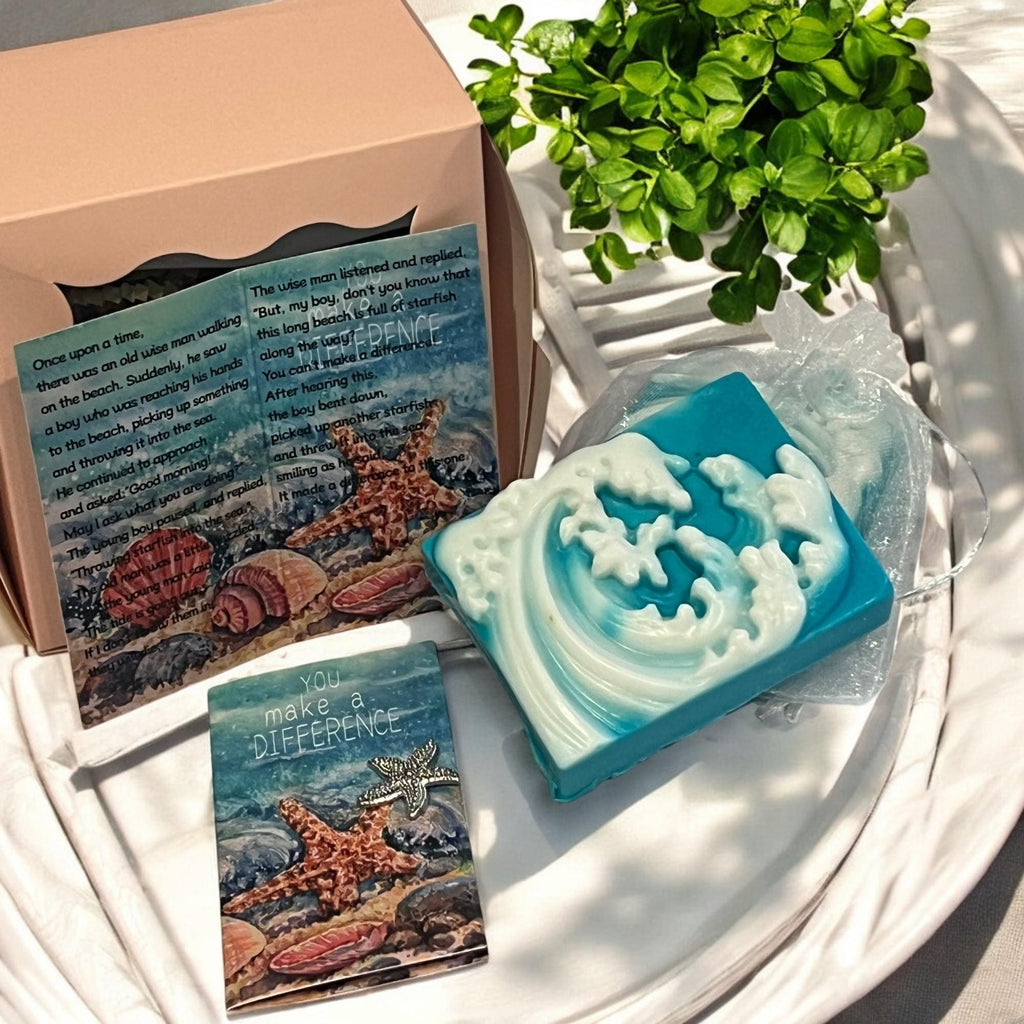 Starfish Story Soap Gift Set: Ocean Theme with Nautical Pin & Card - Winterberry Hearth