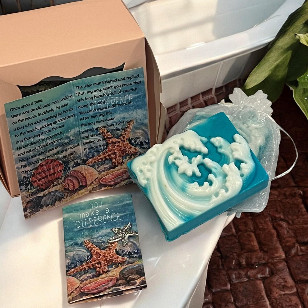 Starfish Story Soap Gift Set: Ocean Theme with Nautical Pin & Card - Winterberry Hearth
