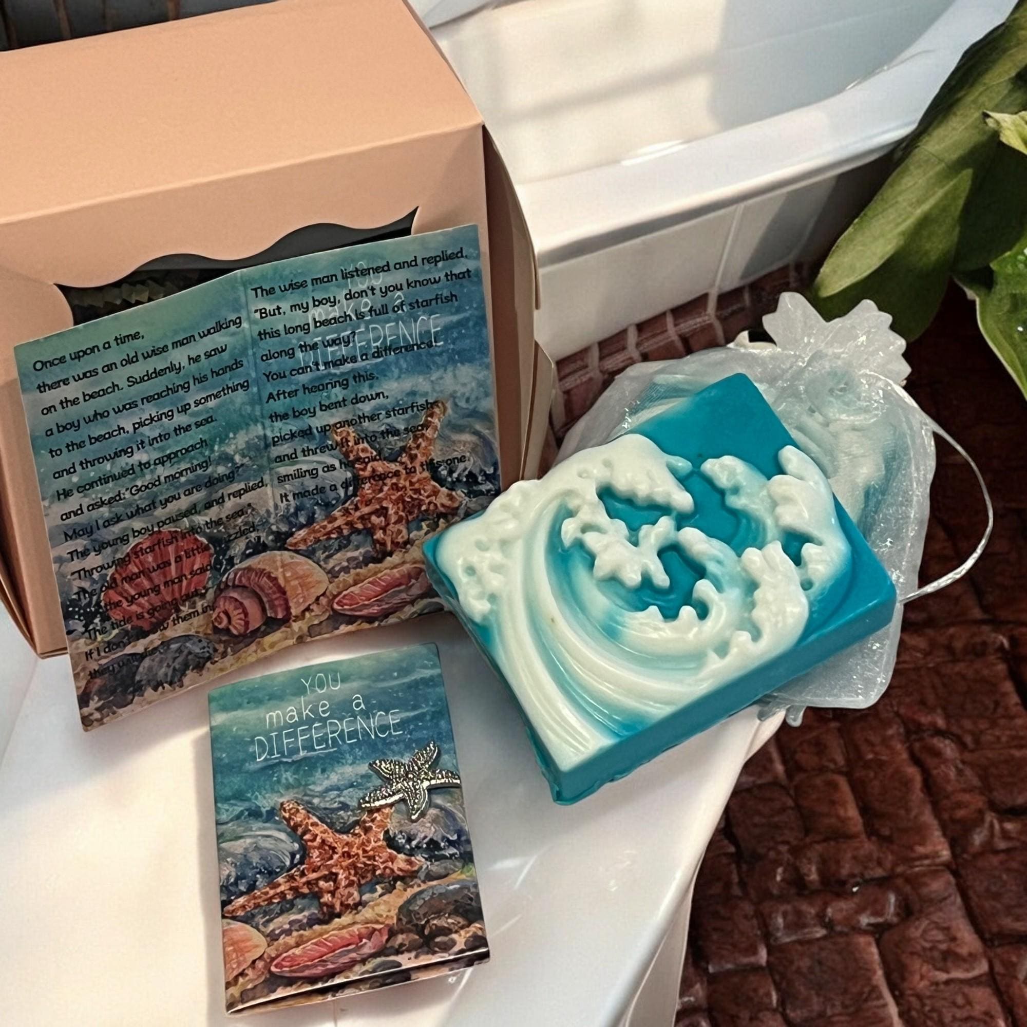 Starfish Story Soap Gift Set: Ocean Theme with Nautical Pin & Card - Winterberry Hearth