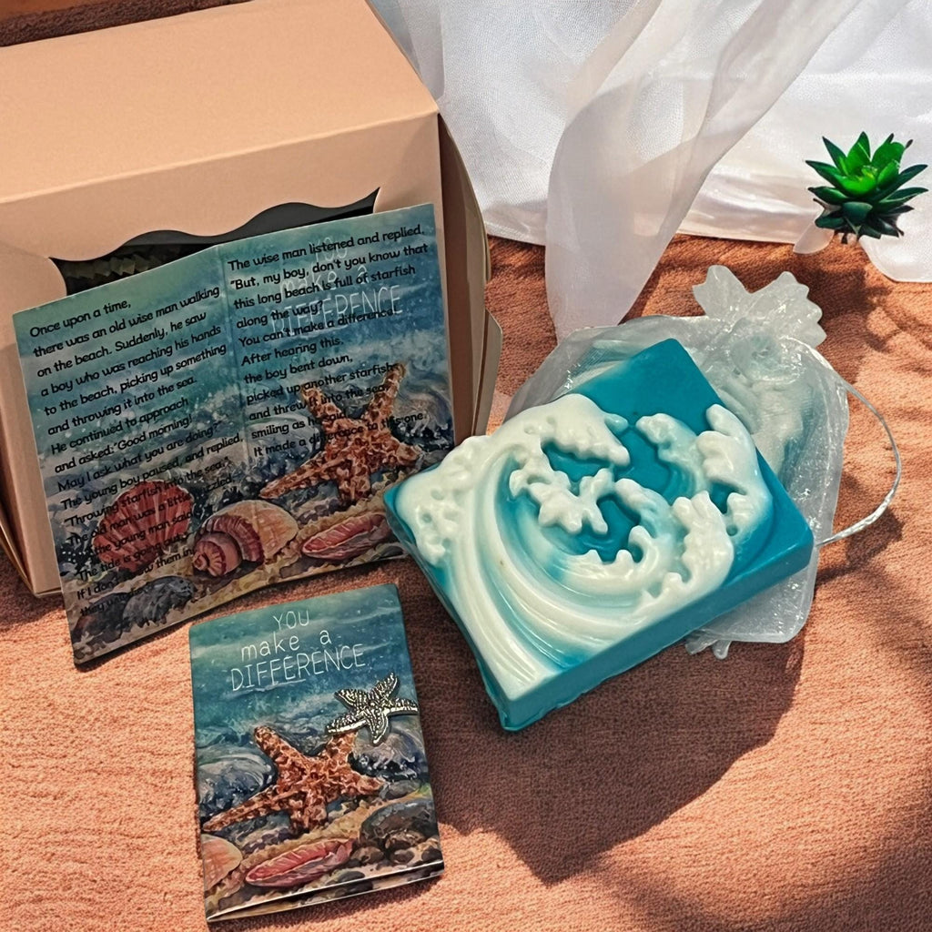 Starfish Story Soap Gift Set: Ocean Theme with Nautical Pin & Card - Winterberry Hearth