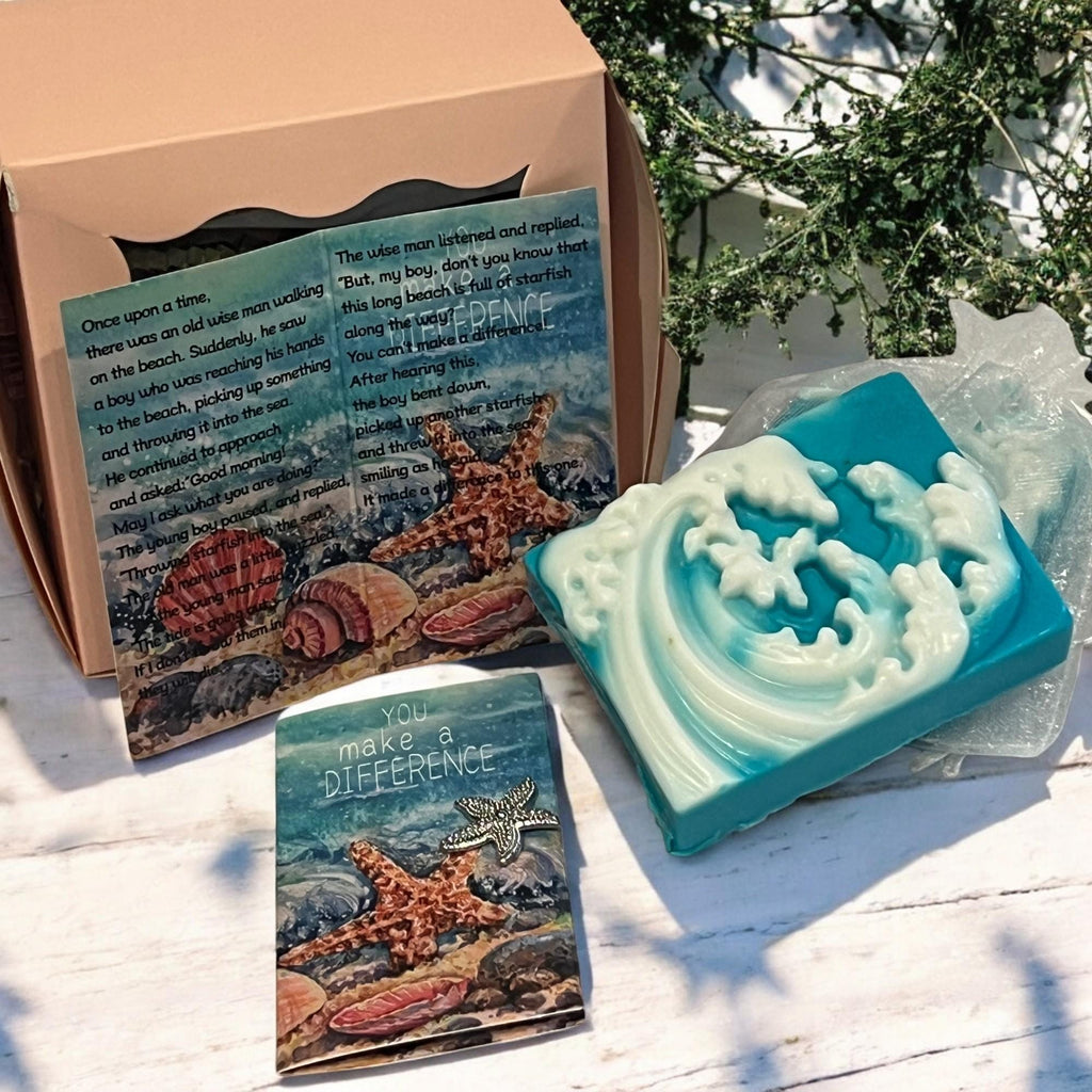 Starfish Story Soap Gift Set: Ocean Theme with Nautical Pin & Card - Winterberry Hearth