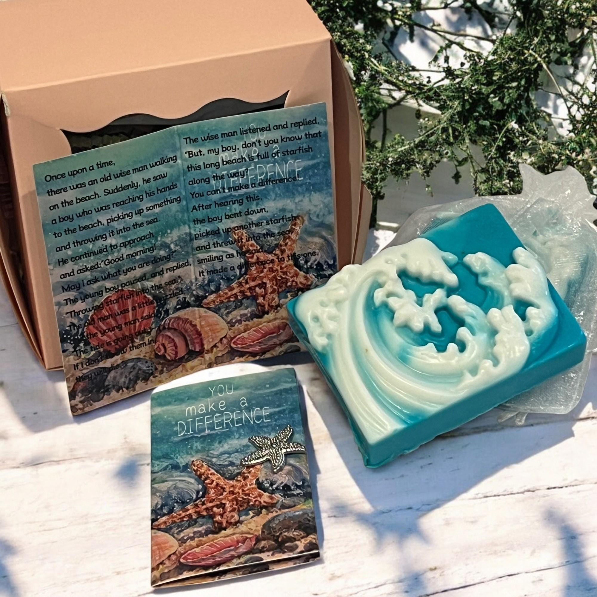 Starfish Story Soap Gift Set: Ocean Theme with Nautical Pin & Card - Winterberry Hearth