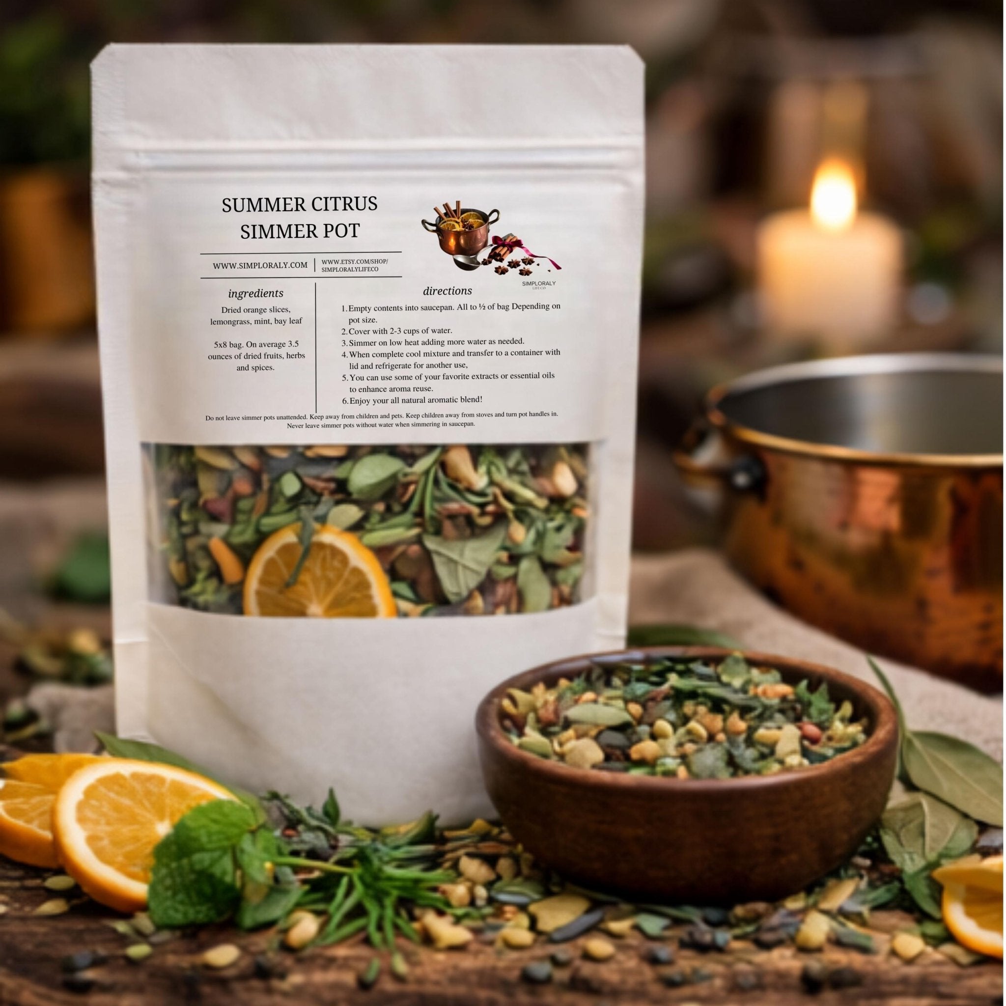 Summer Citrus Grove Simmer Pot, Orange Mint Stovetop Potpourri, Fresh Home Fragrance - Winterberry Hearth