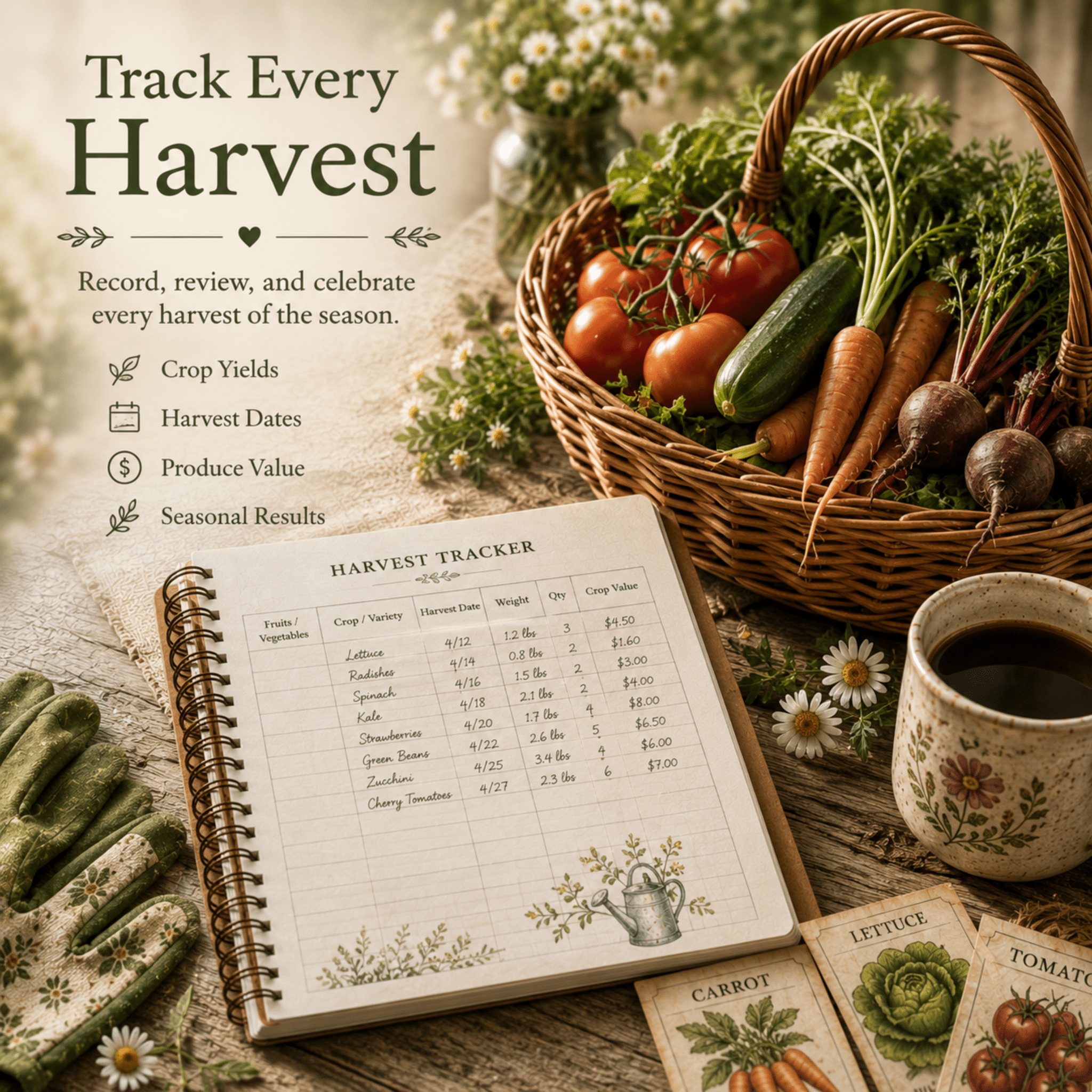 The Cottage Garden Planner, Fruit & Vegetable Seed Harvest Tracker, Homestead Gardening Journal - Winterberry Hearth