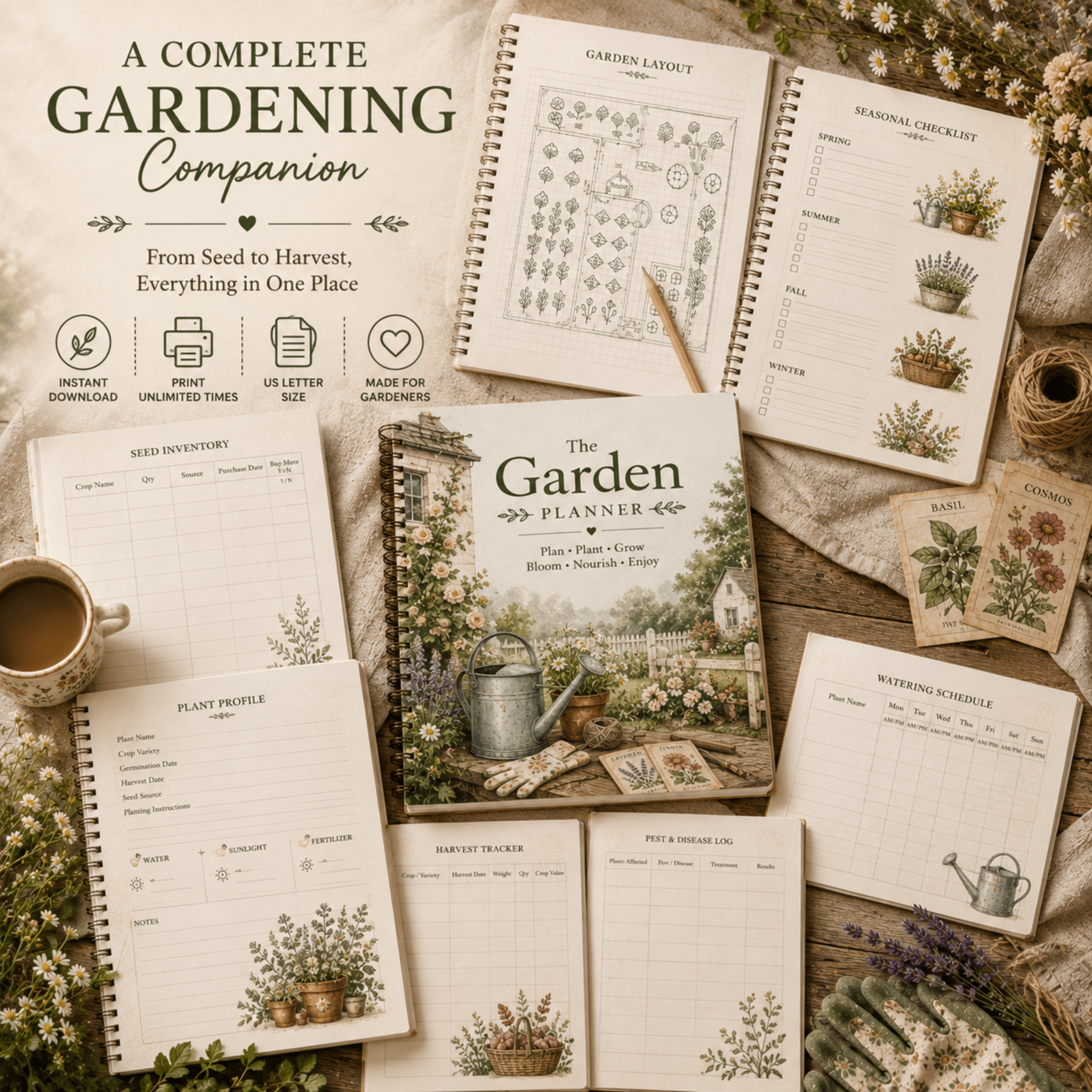 The Cottage Garden Planner, Fruit & Vegetable Seed Harvest Tracker, Homestead Gardening Journal - Winterberry Hearth