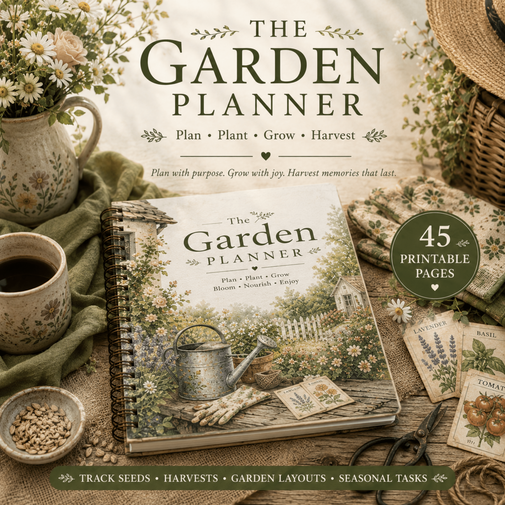 The Cottage Garden Planner, Fruit & Vegetable Seed Harvest Tracker, Homestead Gardening Journal - Winterberry Hearth