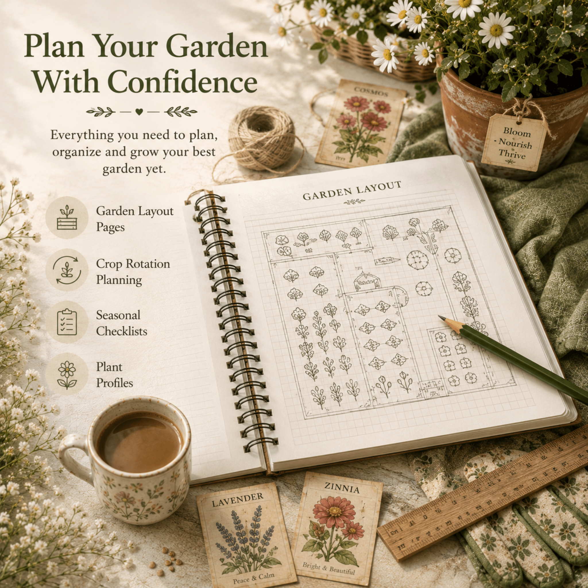 The Cottage Garden Planner, Fruit & Vegetable Seed Harvest Tracker, Homestead Gardening Journal - Winterberry Hearth