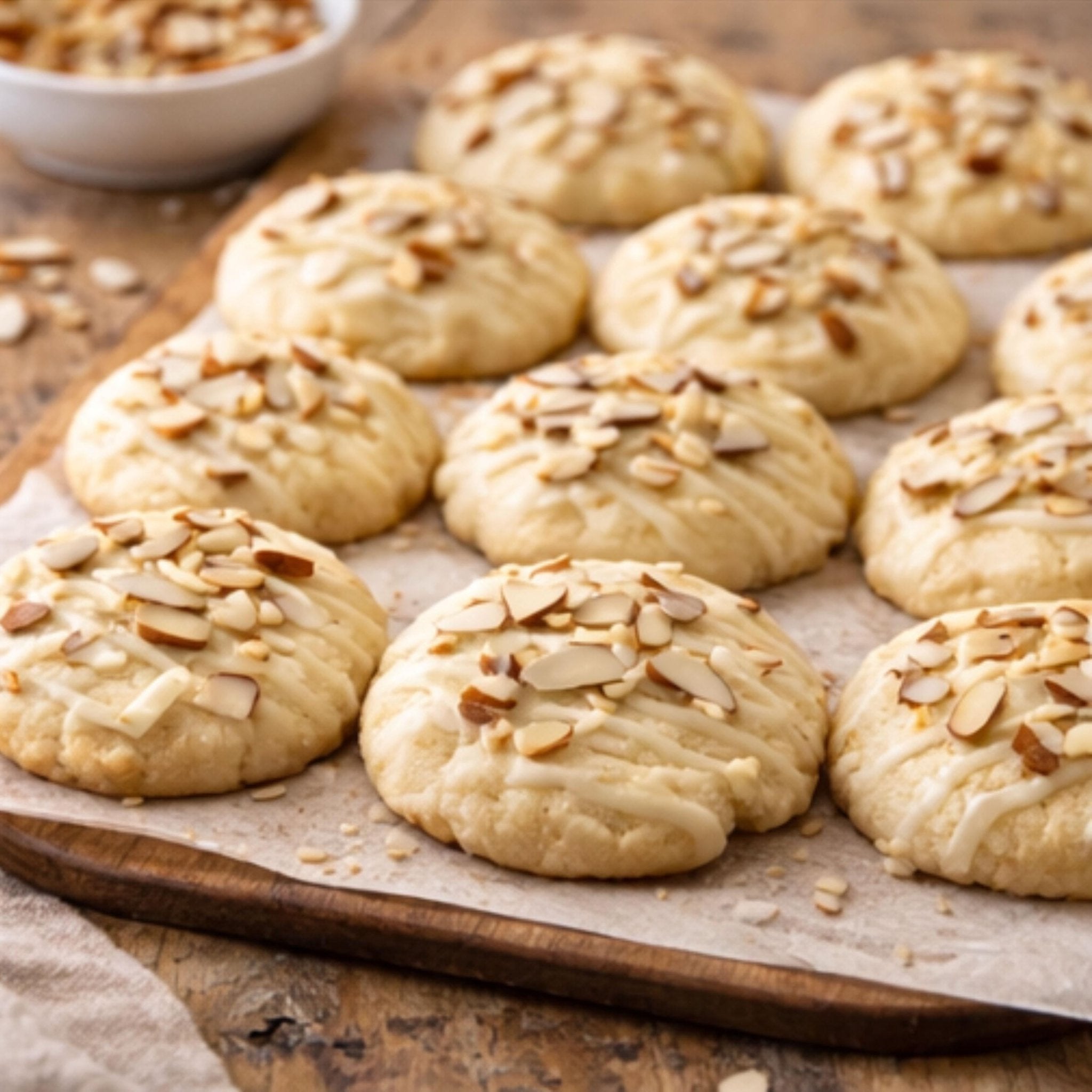 Vanilla Almond Sugar Cookies, Maple Glaze Toasted Almond Topping, Gourmet Homemade Bakery Tea Cakes - Winterberry Hearth