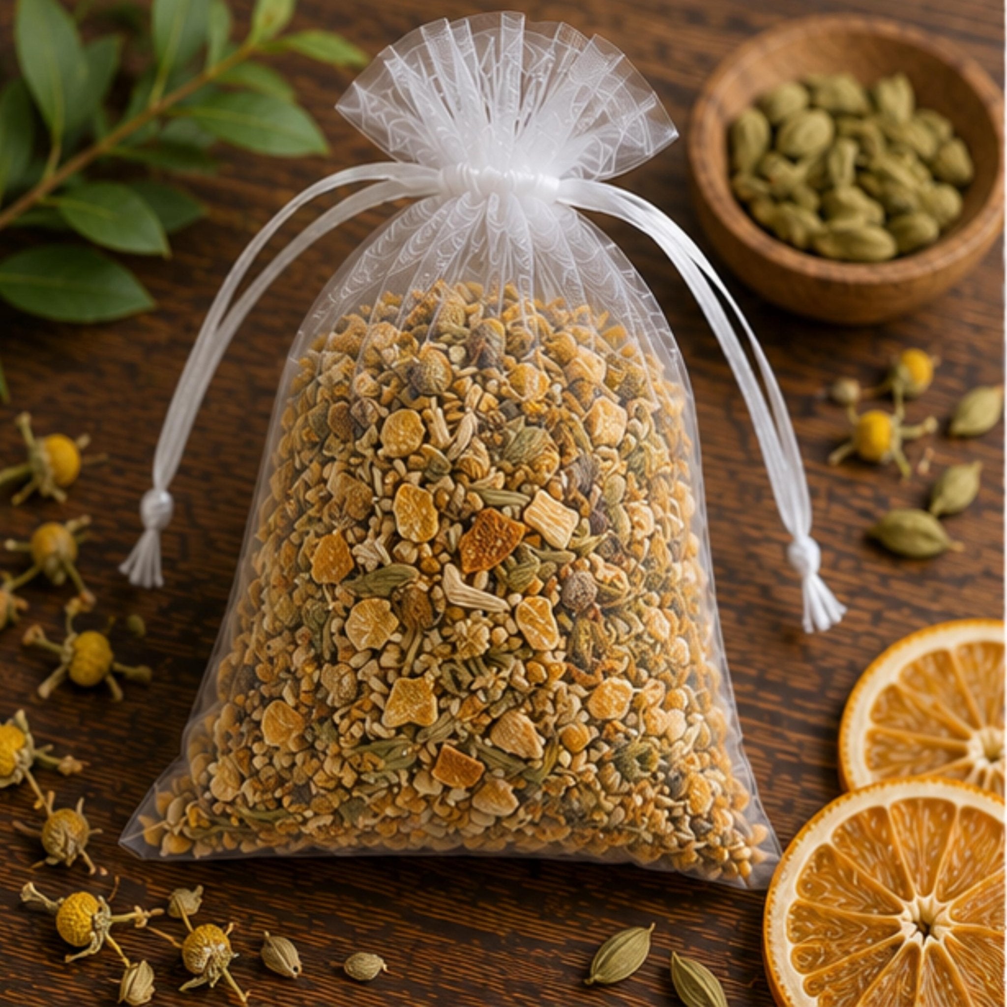 Warm Citrus Home Fragrance Sachet, Candlelit Comfort Aromatherapy, Orange Cardamom, Cozy Botanical Gift - Winterberry Hearth