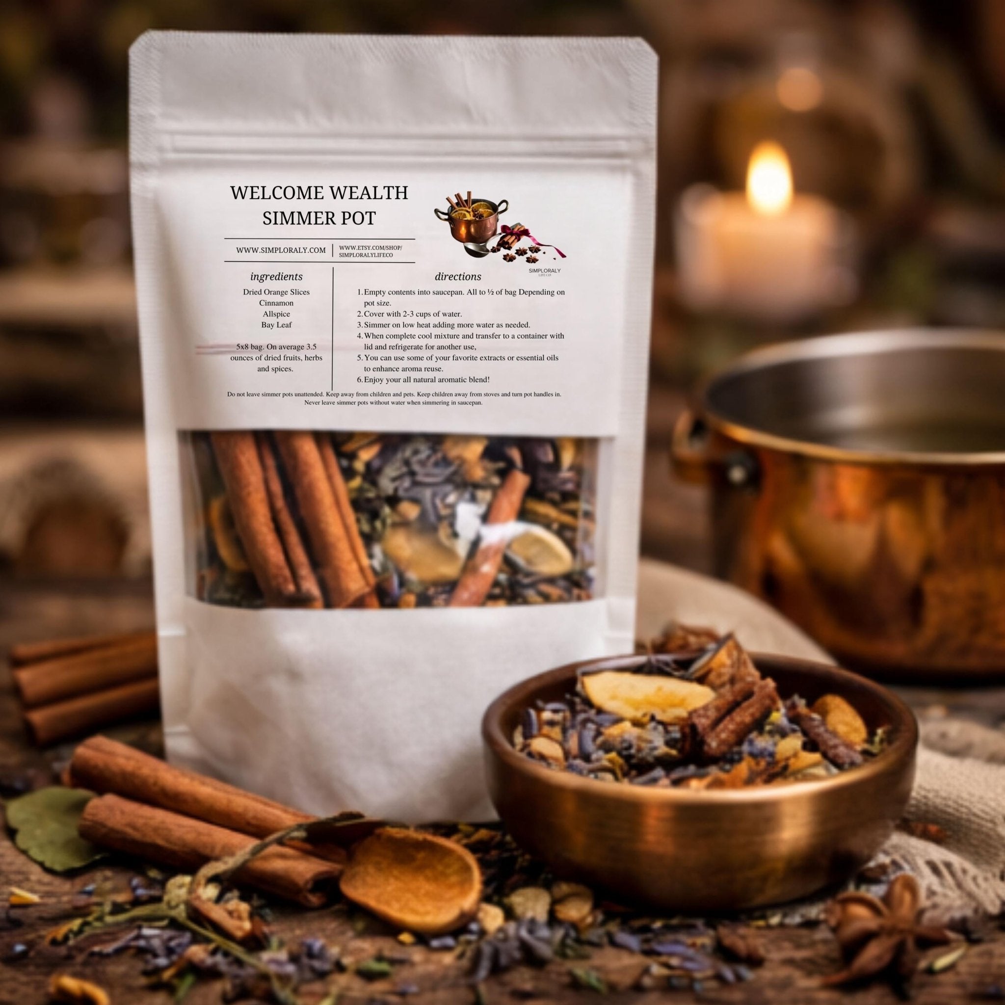 Welcome Wealth Simmer Pot Blend, Abundance Home Ritual, Herbal Prosperity Stovetop Potpourri - Winterberry Hearth